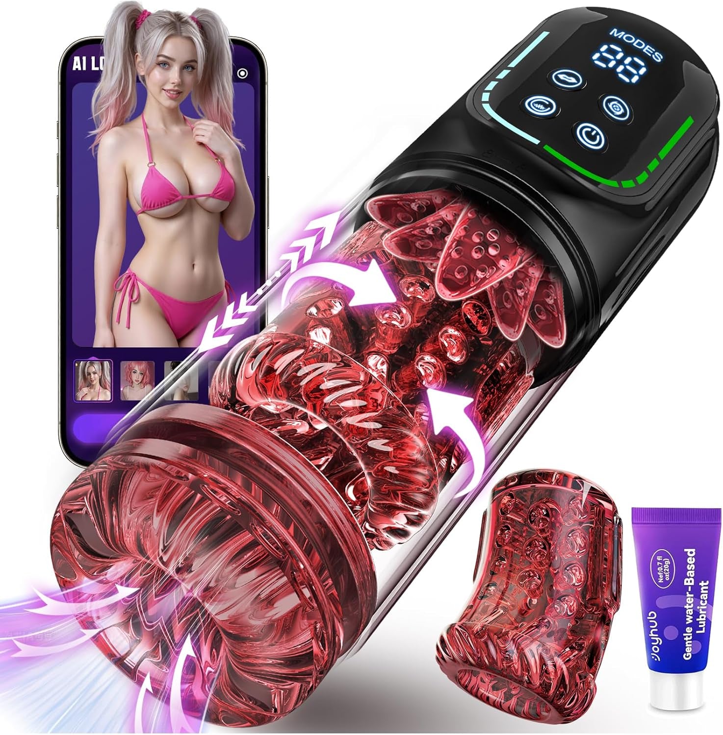 Male Masturbator Penis Pump - Ai - Powered Pocket Pussy Male Sex Toys for Men with 7 Thrusting Rotating Sucking Licking Modes,Waterproof Sex Toys - Pumps & Enlargers with LCD APP Ticklers - SinfulX - 