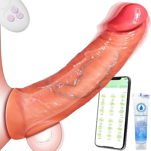 Penis Sleeve Cock Sleeve Vibrator - Penis Pump Male Sex Toys Dildo Sleeve, Penis Extender with Elastic Penis Ring Vibrating Cock Ring to Enlarge Prolong, APP & Remote Control Adult Toys 9 Modes