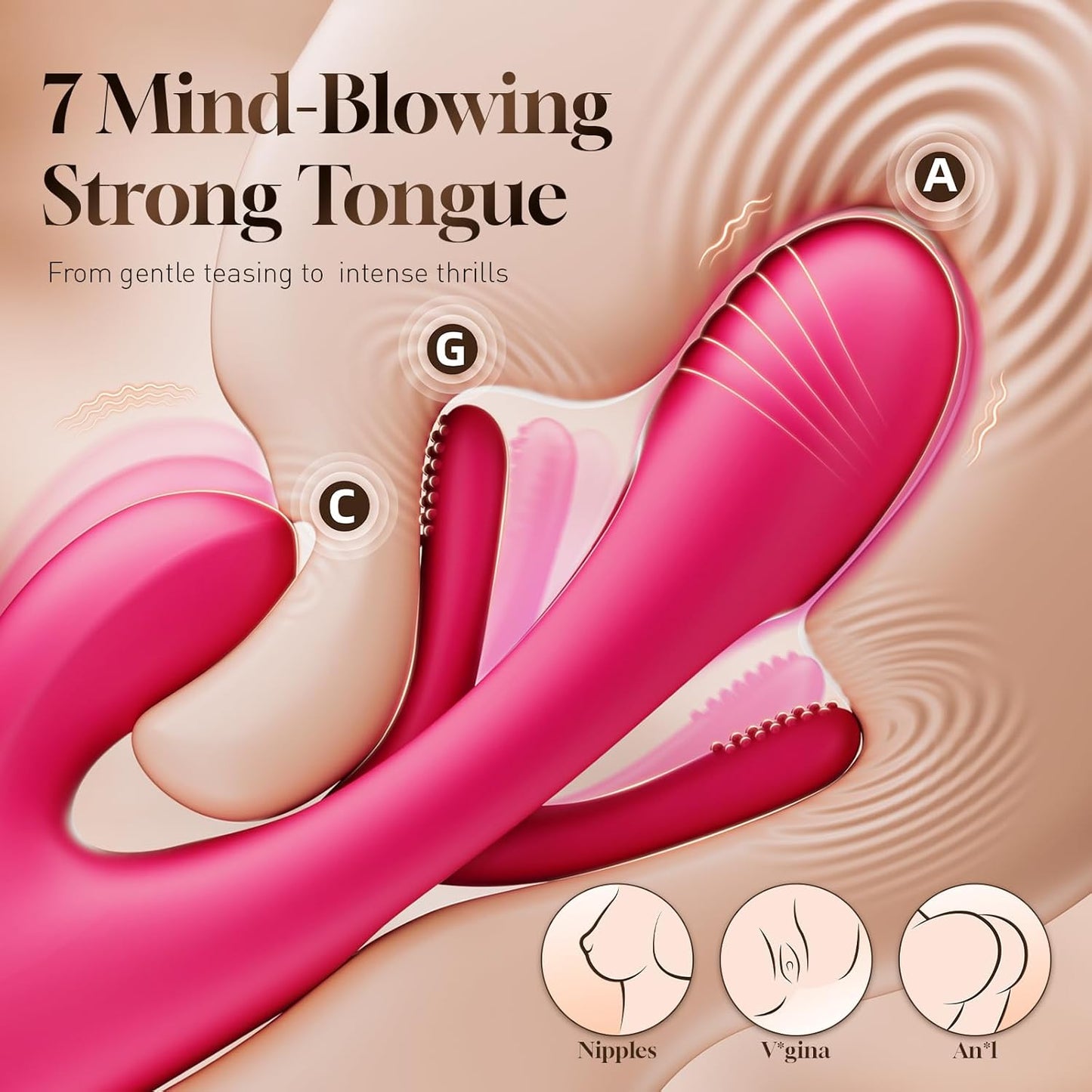 Vibrator Dildo Rabbit Sex Toys - G Spot Vibrator Massager for Women Clitoral Nipple Stimulation, 3 in 1 Sex Toys with 14 Vibration & 7 Tongue Licking Flapping, Adult Product Aurieel (Rose Red) - SinfulX - 