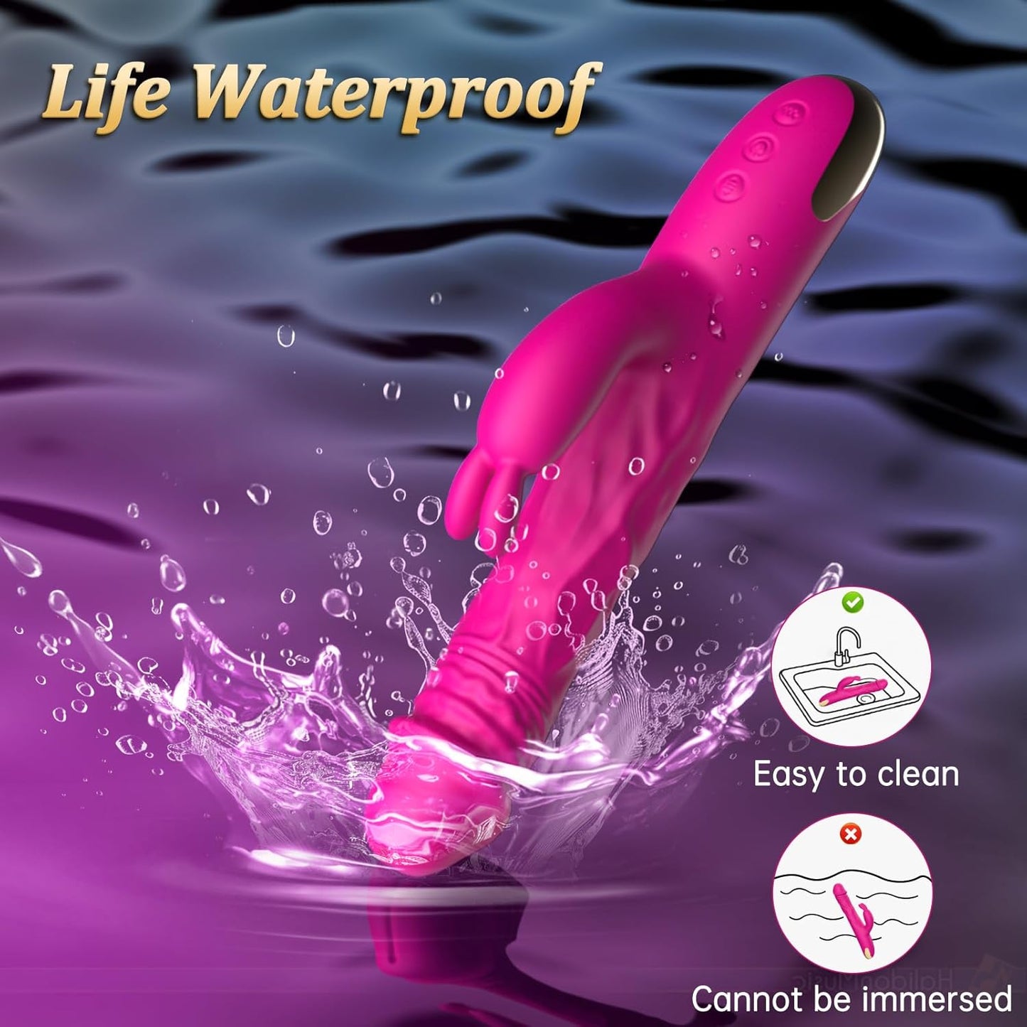 Sex Toys Thrusting Vibrator for Women, Adult Rabbit Thrusting G Spot Dildo with Vibrating Ears, Vibrators Silicone Realistic Vibradores, 3 in 1Vibrators with 5 Thrusting 10 Vibrations Modes (Pink)