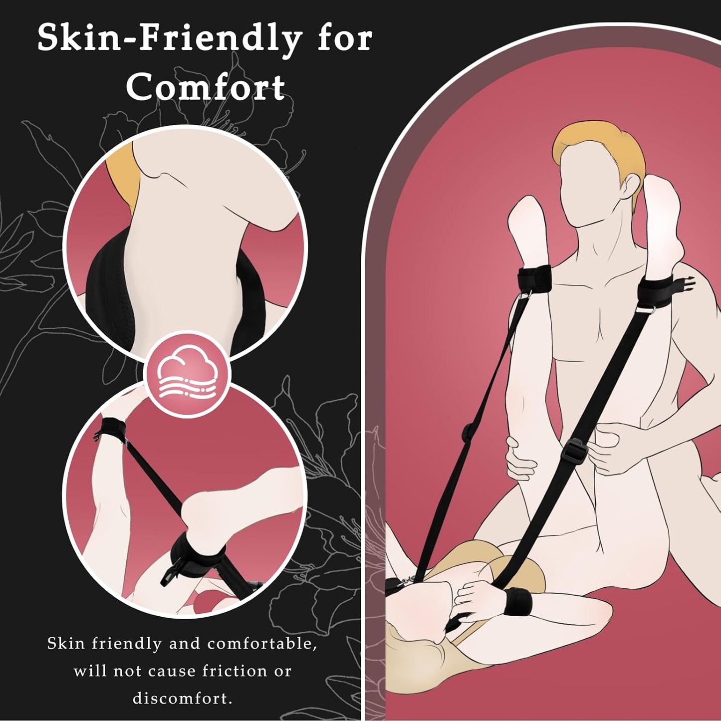 Sex Bondage Restraints BDSM Ankle Restraints Lock Adjustable Neck to Thigh/Ankle Cuffs Sex Straps Bed Restraints Sex Sling Sex Toys Couples Game Play