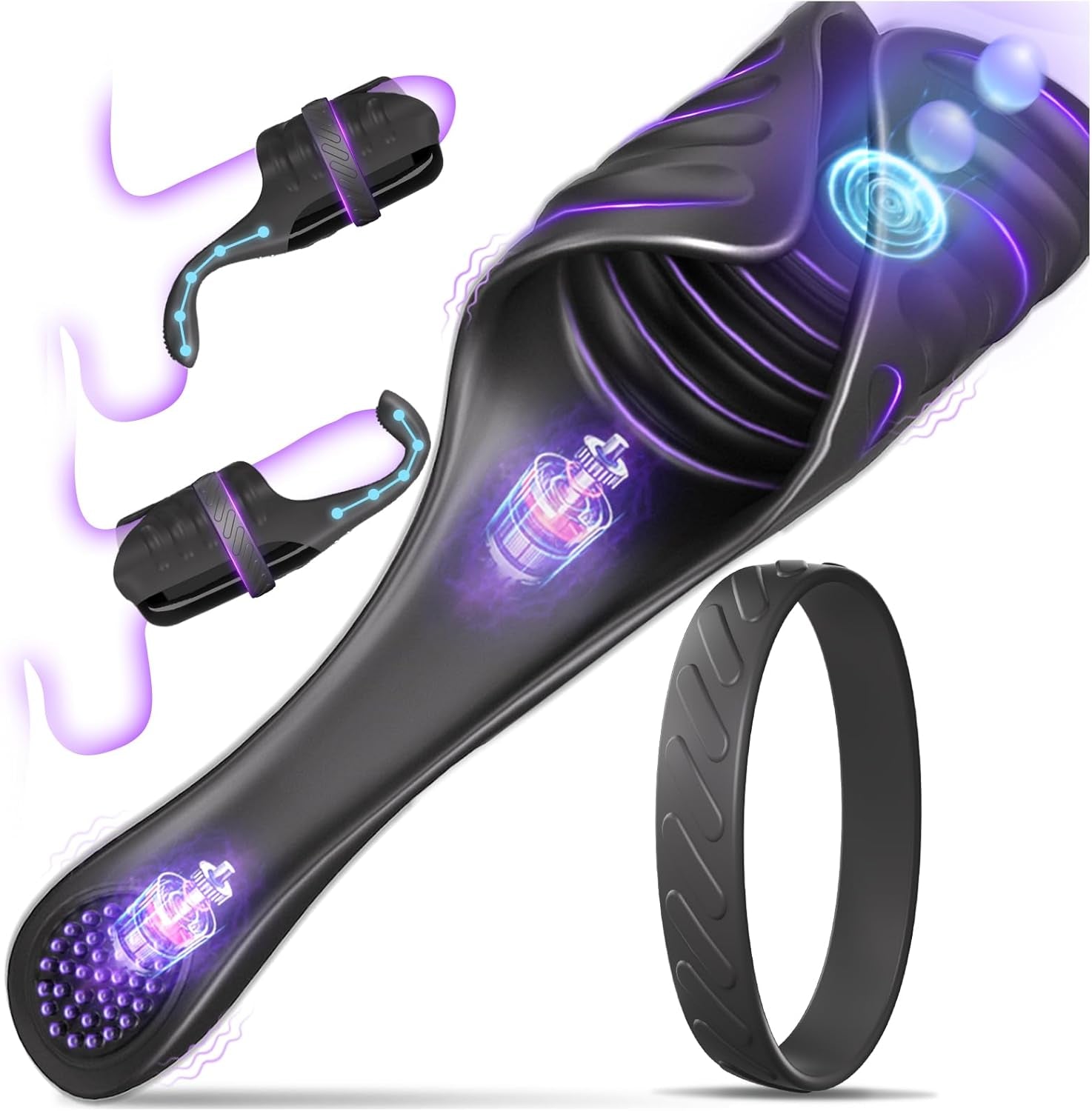 Tapping Vibrating Male Masturbator with Bend - To - Fit Testicle Vibrator, Hands Free Penis Vibrator Stroker Trainer with Cock Ring, Adult Sex Toys for Men, Mens Vibrating Blowjob Sex Machine Masturbation - SinfulX - 