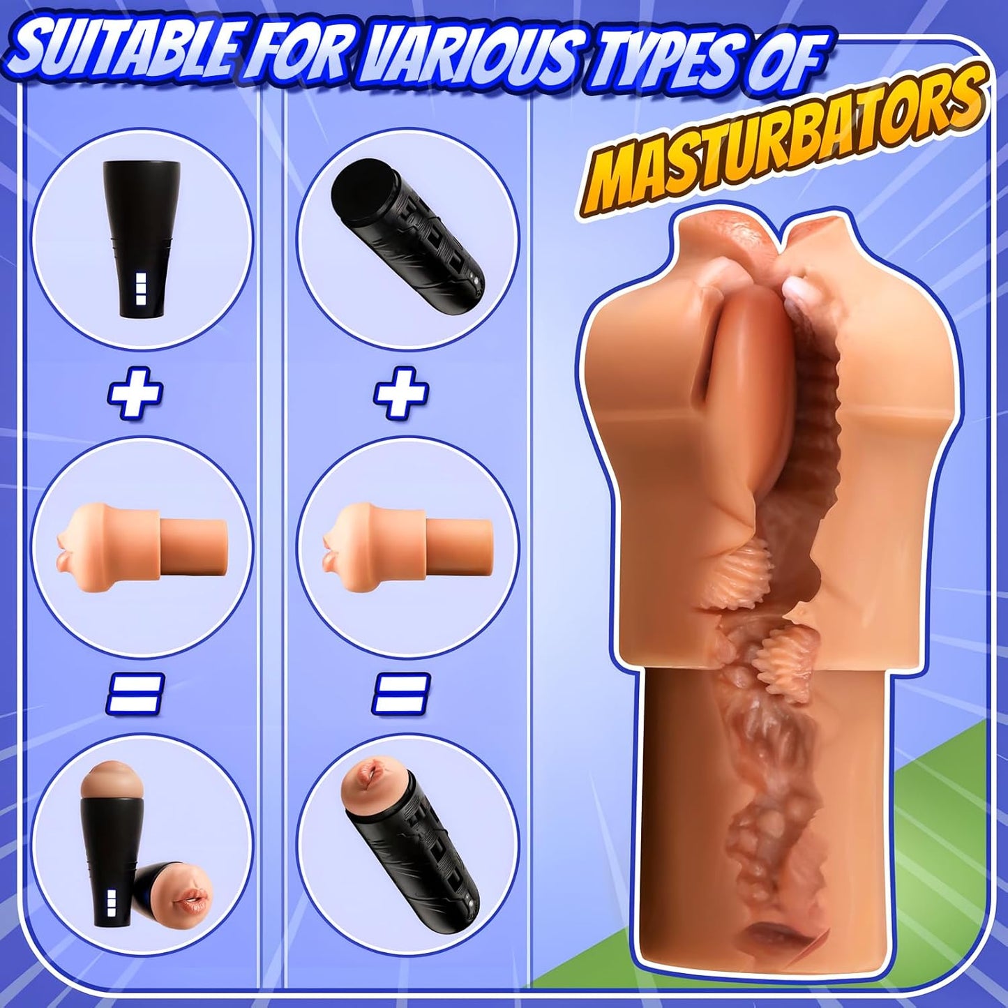 Pocket Pussy Sleeve Adapted to Any Penis Pump or Male Masturbator, Mouth Shaped, Adult Sex Toy,Washable and Portable,Tan - SinfulX - 