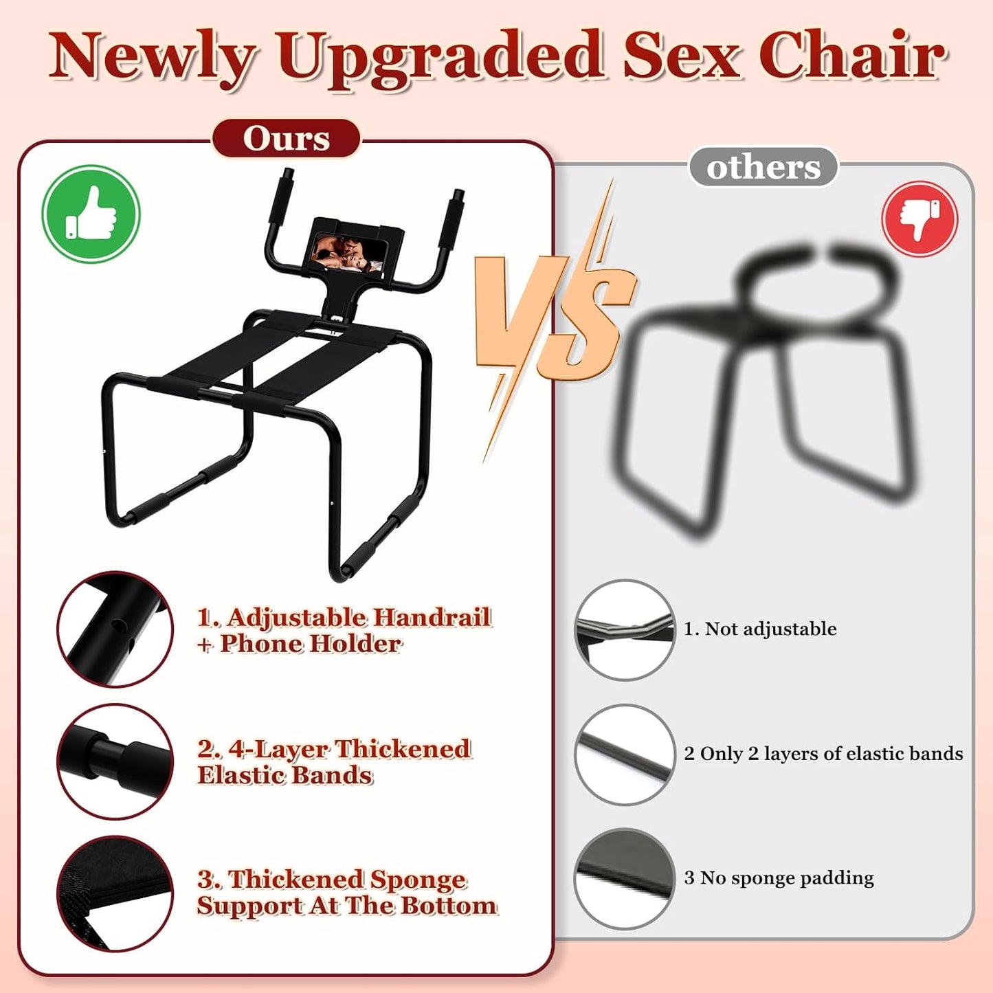 Multifunction Sex Position Enhancer Chair, Sex Stool with Adjustable Handrail&Phone Stand, Easy to Assemble, 350Lbs Weight Capacity, Sex Position Aid Bounced Sex Toys Furniture for Couples Women Men - SinfulX - 