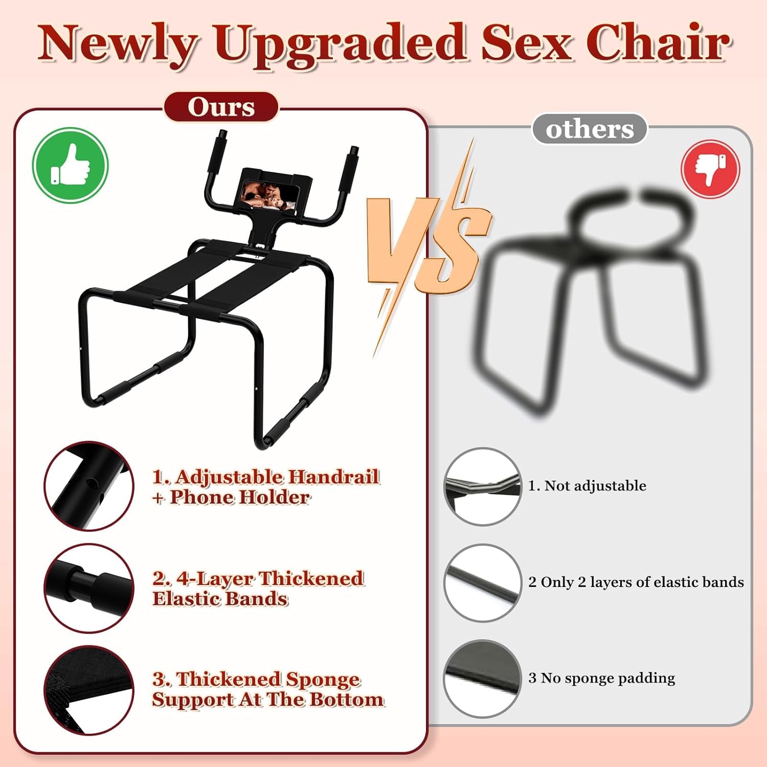 Multifunction Sex Position Enhancer Chair, Sex Stool with Adjustable Handrail&Phone Stand, Easy to Assemble, 350Lbs Weight Capacity, Sex Position Aid Bounced Sex Toys Furniture for Couples Women Men - SinfulX - 