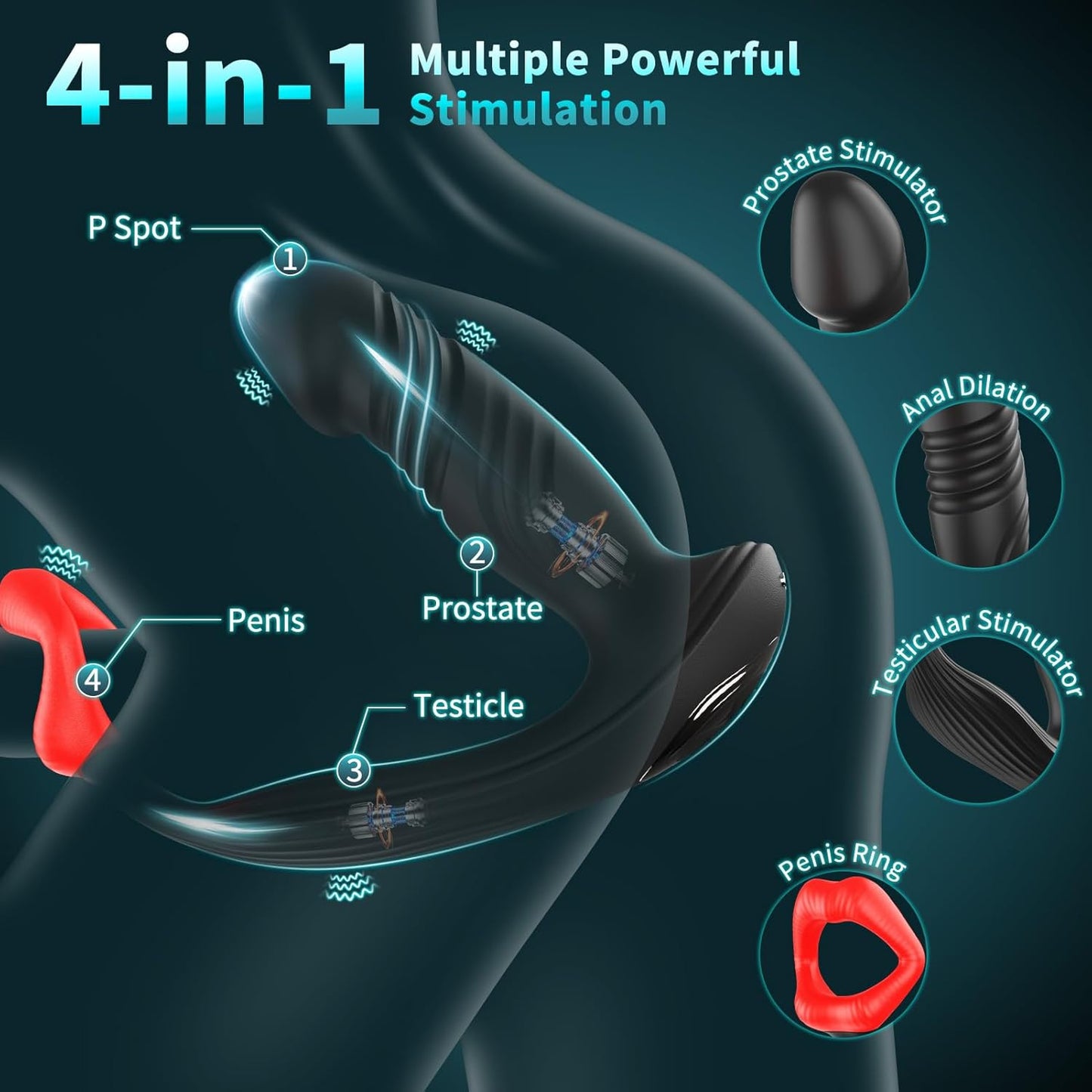 Prostate Massager Anal Vibrator, 9 Modes Thrusting Butt Plug & Vibrating Cock Ring Adult Sex Toys, P Spot Massager App Remote Control Male Sex Toys for Men, Dildo Vibrator for Women Couples