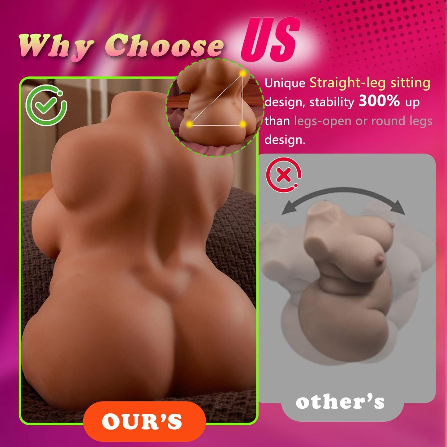 BBW Brown Sex Doll with Big Ass and Boobs, 9LB Realistic 3 in 1 Love Doll Adult Sex Toys for Men Masturbation, Pocket Pussy with 3D Textured Vagina Anal Male Sex Toys for Men - SinfulX - 