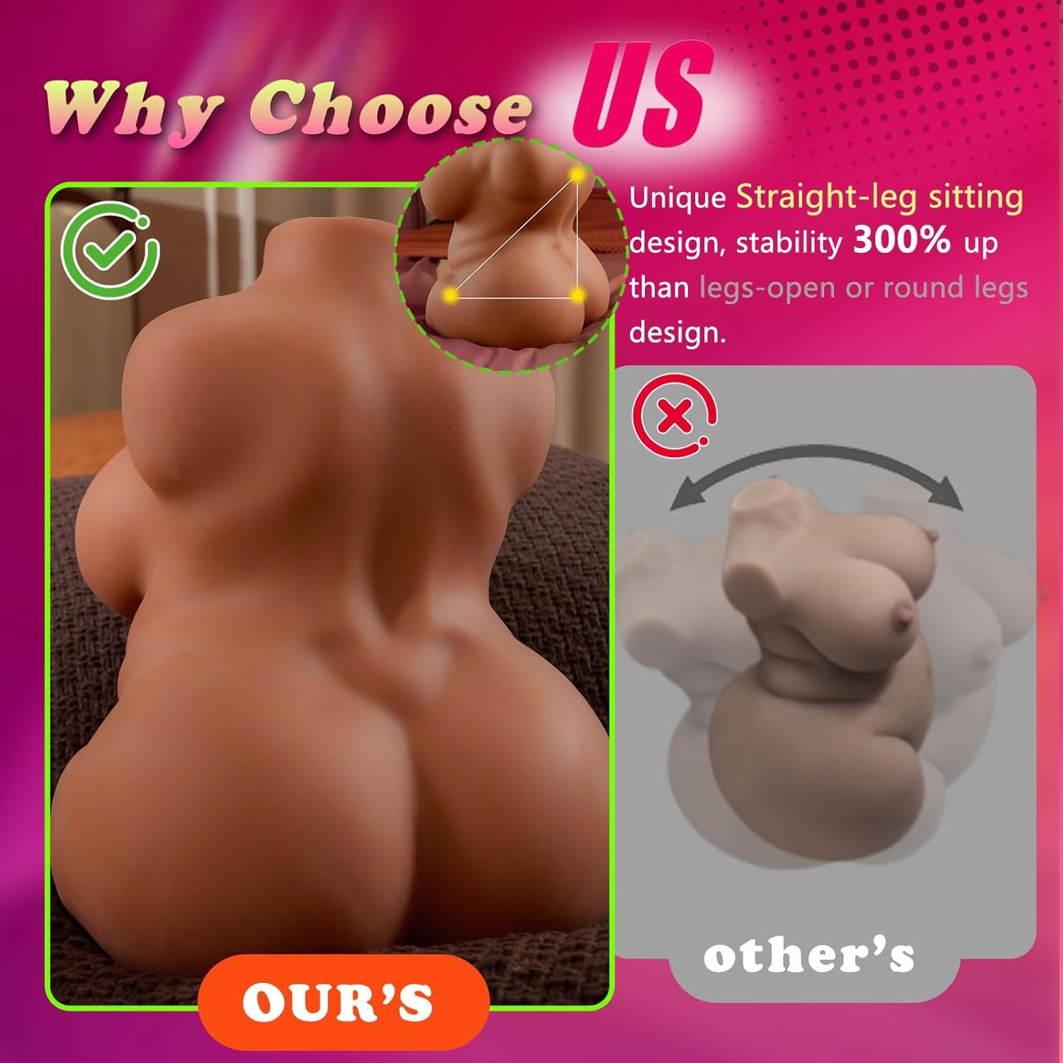 BBW Brown Sex Doll with Big Ass and Boobs, 9LB Realistic 3 in 1 Love Doll Adult Sex Toys for Men Masturbation, Pocket Pussy with 3D Textured Vagina Anal Male Sex Toys for Men - SinfulX - 
