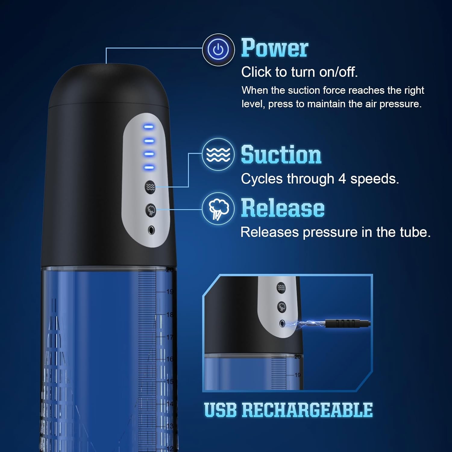 Electric Penis Pump Sex Toys - Automatic Penis Vacuum Enlargement Pump with 4 Suction Intensities, Digital Display & Powerful Suction, Rechargeable Adult Toys Training for Men Stronger Bigger Erection - SinfulX - 