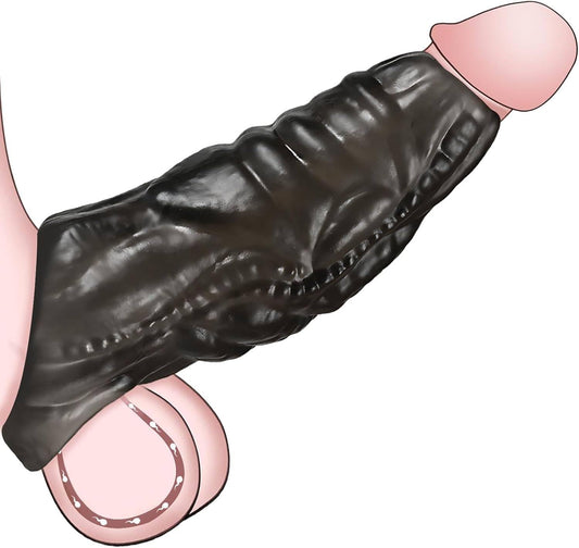 Monster Penis Sleeve with 3 Textures, Girth Enhancer for Men, Soft Silicone Cock Extender, Reusable Penis Sheath for Enlarge & Delay, Realistic Veins Sex Toys for Couples(Black) - SinfulX - 
