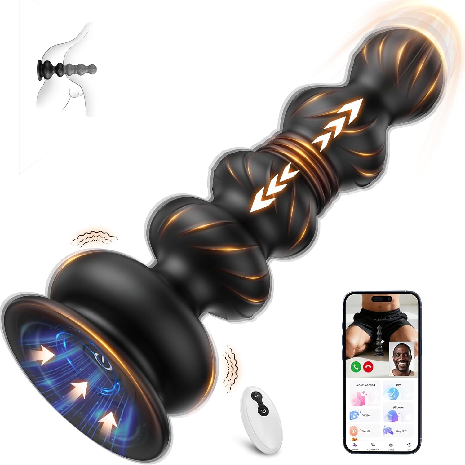 Thrusting Anal Beads Prostate Massager, Anal Vibrator Anal Toys Butt Plug 10 Vibrating Thrusting Anal Plug Male Sex Toys for Men Women Adult Toys Gradual Bead Anal Trainer App Furniture Bedding - SinfulX - 