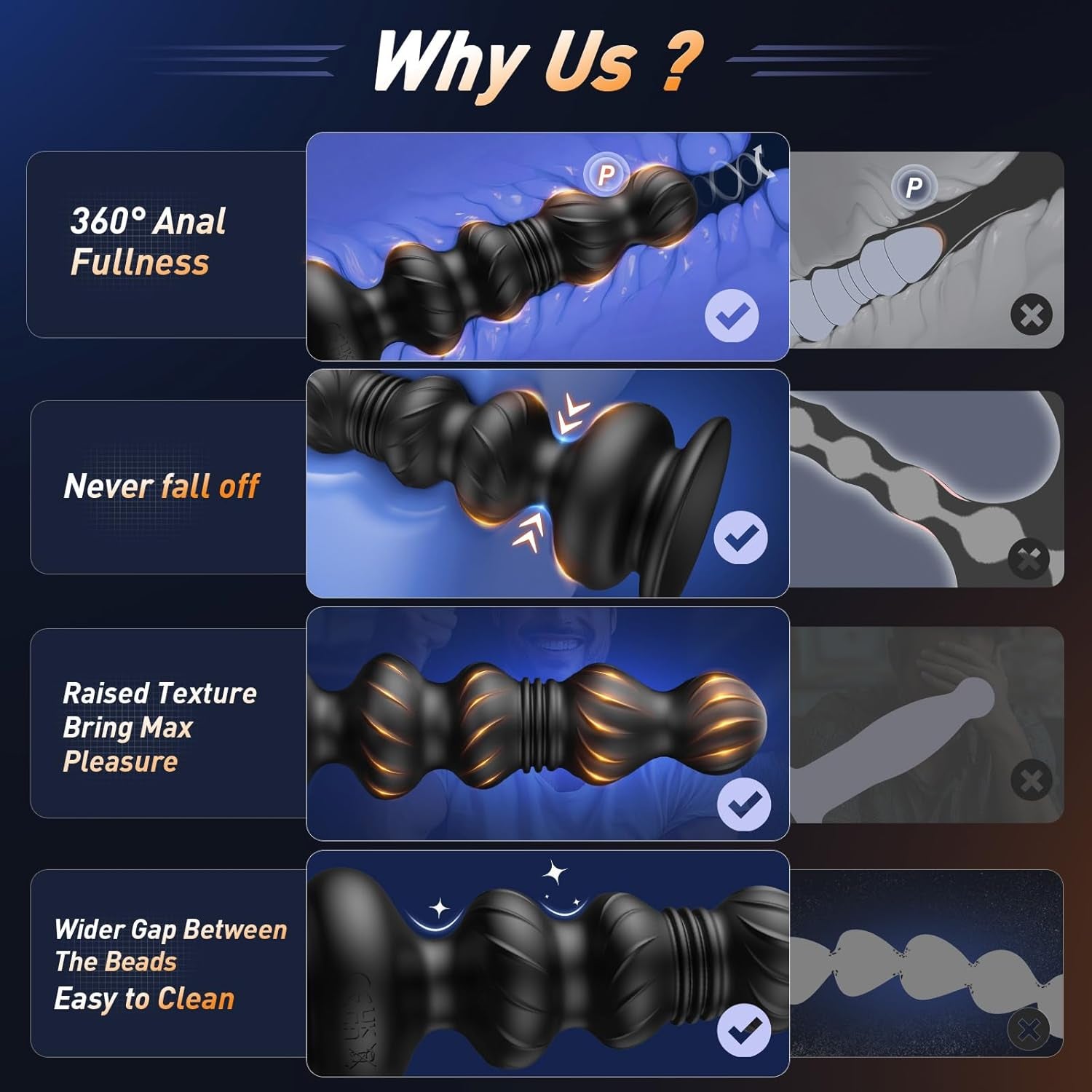 Thrusting Anal Beads Prostate Massager, Anal Vibrator Anal Toys Butt Plug 10 Vibrating Thrusting Anal Plug Male Sex Toys for Men Women Adult Toys Gradual Bead Anal Trainer App Furniture Bedding - SinfulX - 
