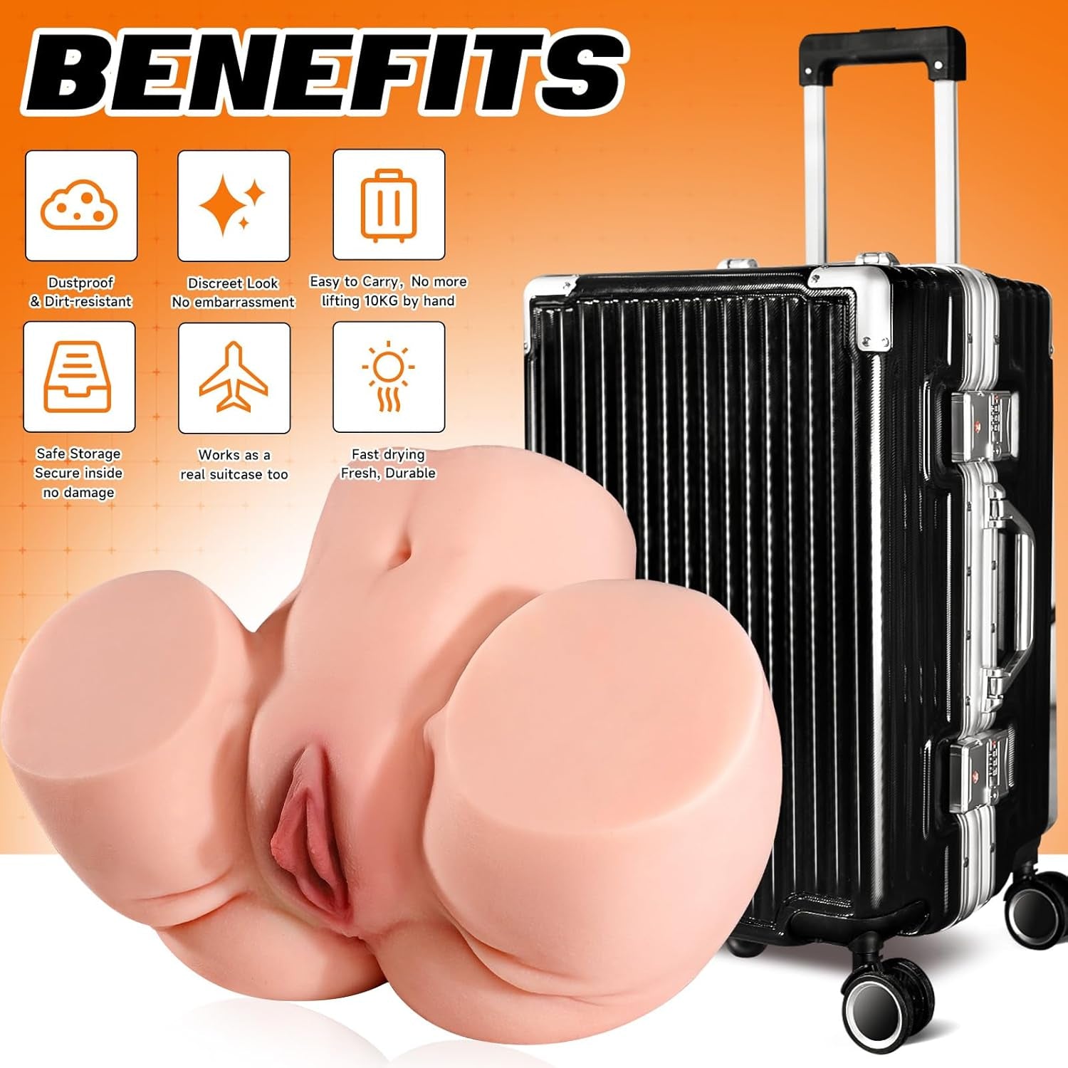 BBW Sex Doll Big Ass Male Sex Toys with Luggage, 36LB Realistic Plump Cheek Sex Dolls Masturbator & Dual - Layer Bouncy Butt, Tight Vagina & Anal Channels Adult Sex Toy Storker for Men Lifelike Pressure - SinfulX - 