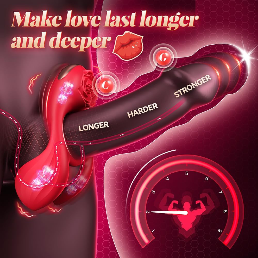 Vibrating Cock Ring Couples Game Sex Toys for Men Women, Male Penis Ring Silicone Sleeve Adult Toys Rose Tool with 3 Motor & 7 Vibrations for Clitoral Testicle Dual Stimulation Sensory Pleasure Toy