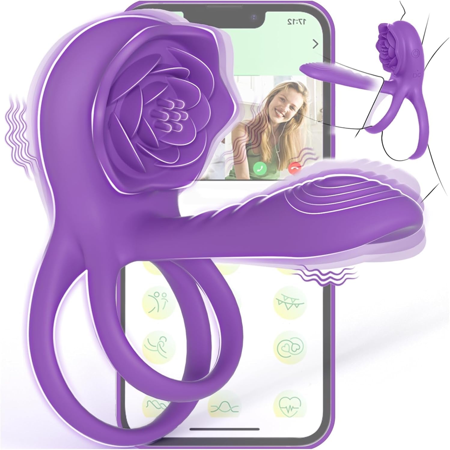 VioletPetal Rose Cock Ring Girth Sleeve Clit Vibrator 9 Modes - SinfulX - Personal Care > Sexual Wellness > Couples Cock Ring