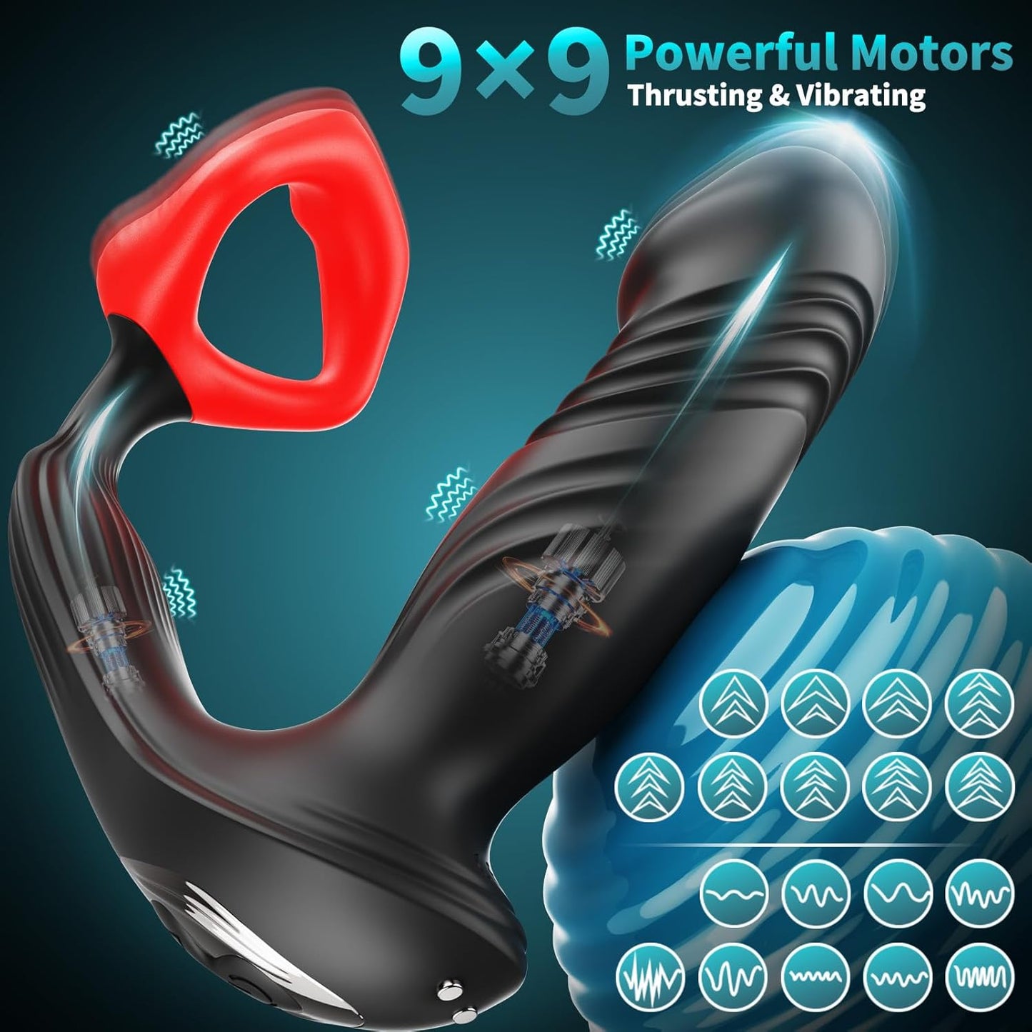 Prostate Massager Anal Vibrator, 9 Modes Thrusting Butt Plug & Vibrating Cock Ring Adult Sex Toys, P Spot Massager App Remote Control Male Sex Toys for Men, Dildo Vibrator for Women Couples