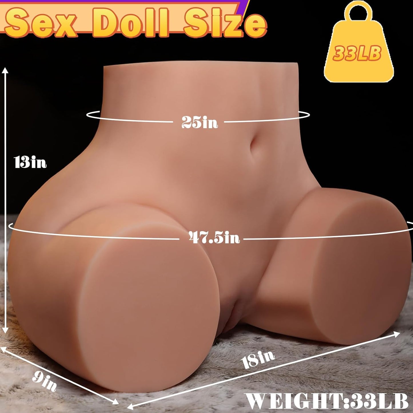 33LB Life Size Sex Doll Big Ass Male Masturbator Fake Pussy, Soft Female Sex Doll Big Butt Realistic Pussy Ass Male Stroker with 2 Hole Deeper Vagina & Tight Anal, Adult Sex Toy for Men Masturbation - SinfulX - 