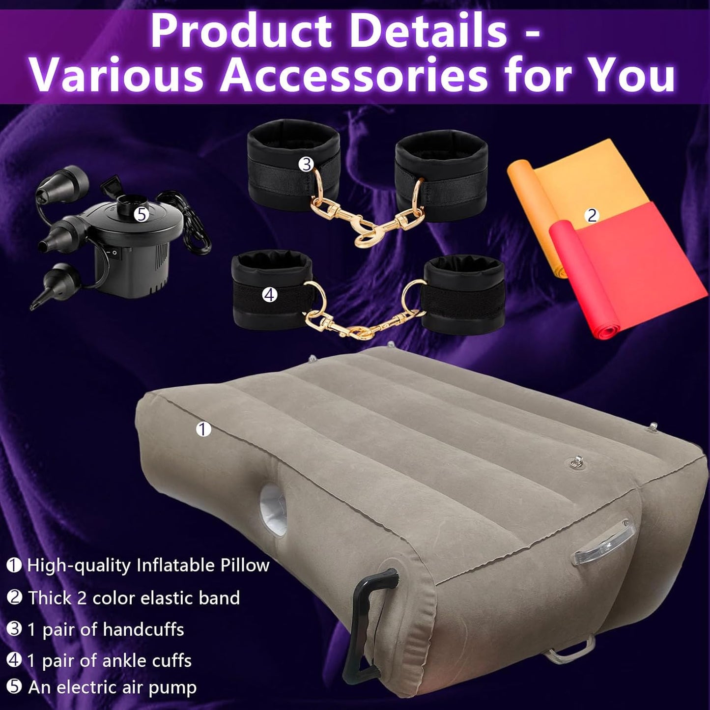 MaxLift Inflatable Mount Pillow with Cuffs & Bands Set - SinfulX - Personal Care > Sexual Wellness > Sex Pillow