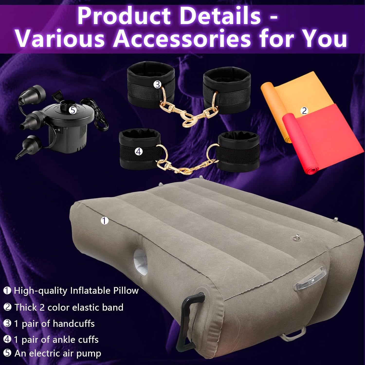MaxLift Inflatable Mount Pillow with Cuffs & Bands Set - SinfulX - Personal Care > Sexual Wellness > Sex Pillow