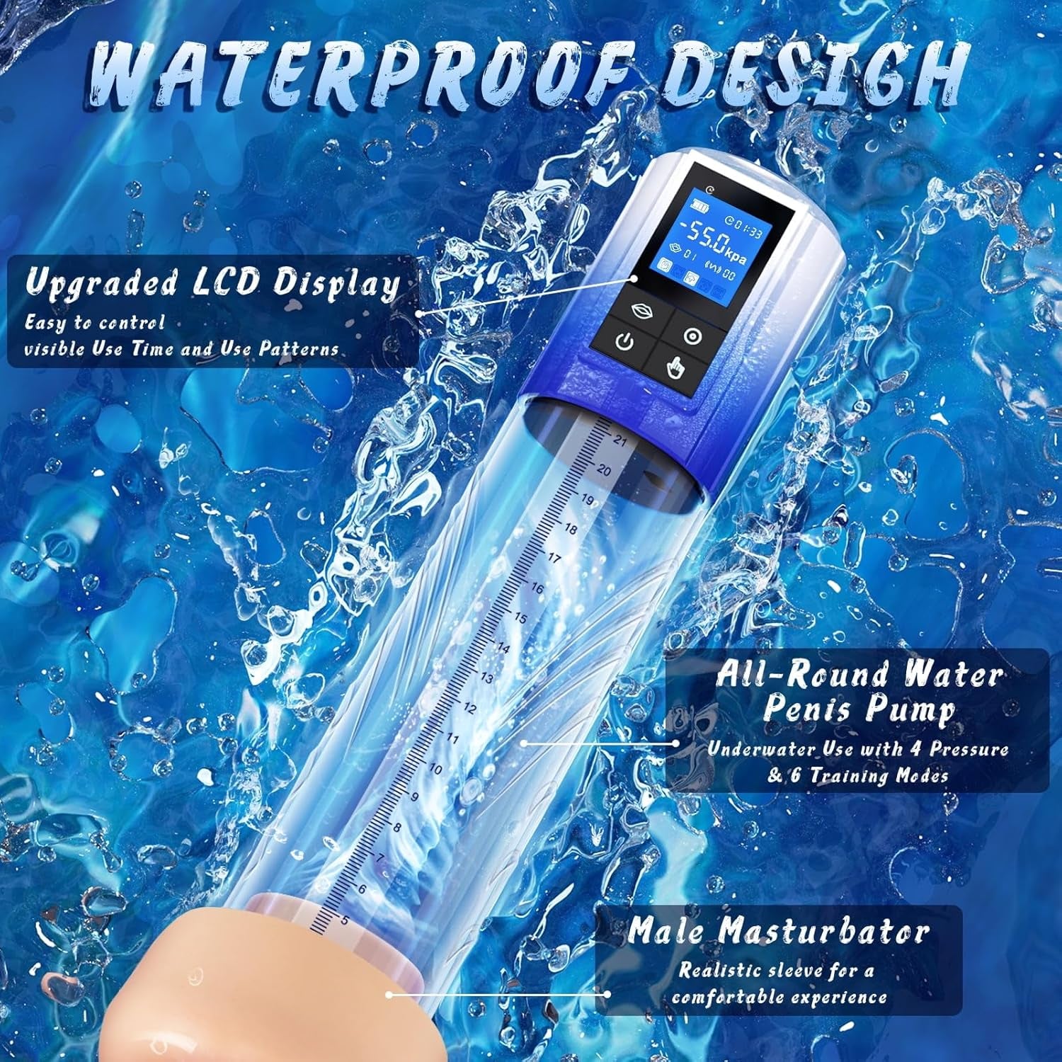Male Sex Toys Penis Pump for Men - Adult Toys Electric Penis Enlarge Vacuum Pump, Waterproof High - Vacuum Penis Enlargement Extend Pump Masturbator, 6 Suction&4 Training Pressure with Mini Pocket Pussy - SinfulX - 