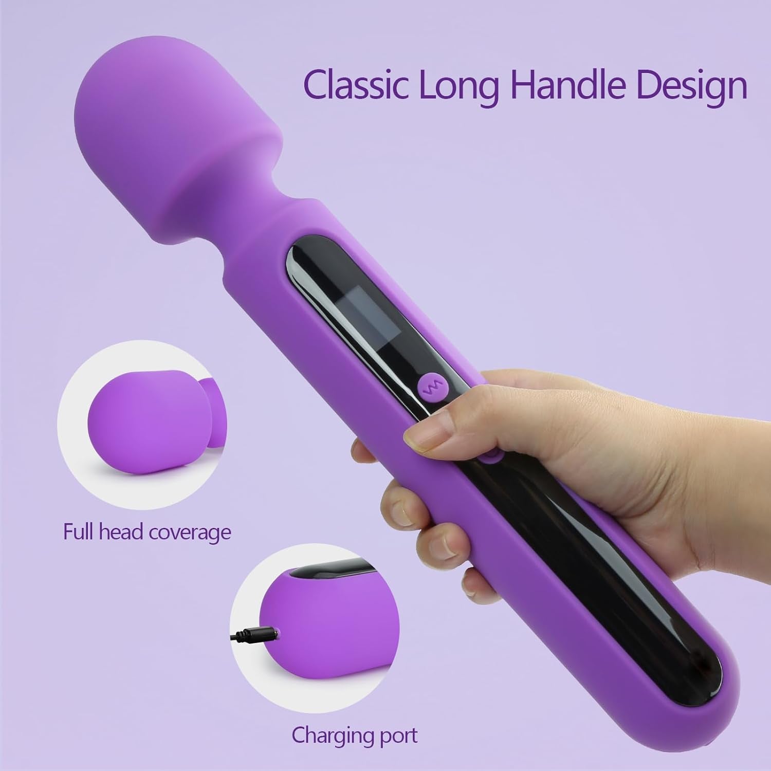 VoltAura 12" Wand Vibrator LCD Display 10 Modes Rechargeable - SinfulX - Personal Care > Sexual Wellness > Wand Vibrator