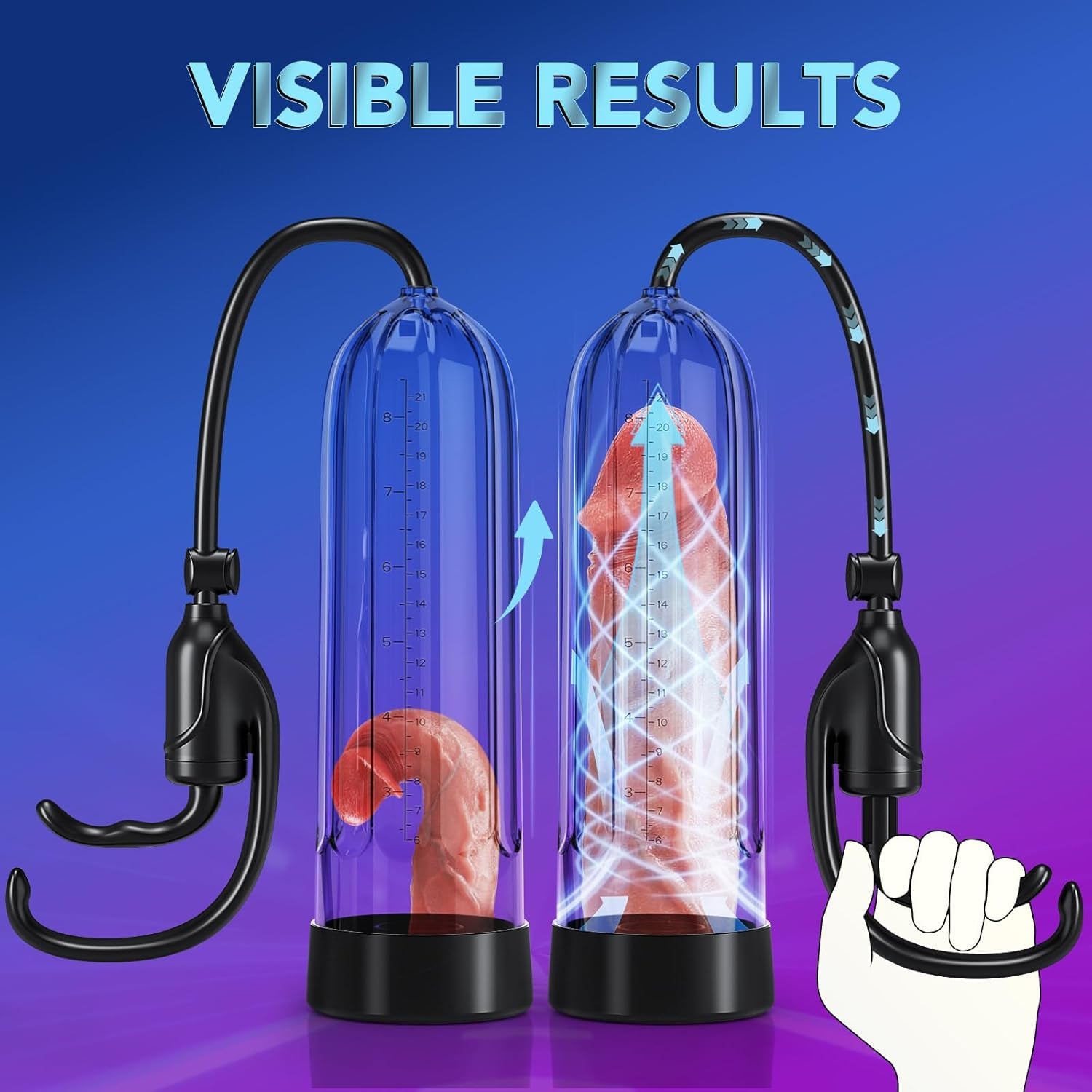 Penis Enlarge Vacuum Pump, Manual Pennis Extender Enlarger Enlargement Pump Air Pressure Device, Adult Male Sex Toys for Men Stronger Bigger Erections with 2 Suction Sleeve & 6 Penis Rings and Lube - SinfulX - 