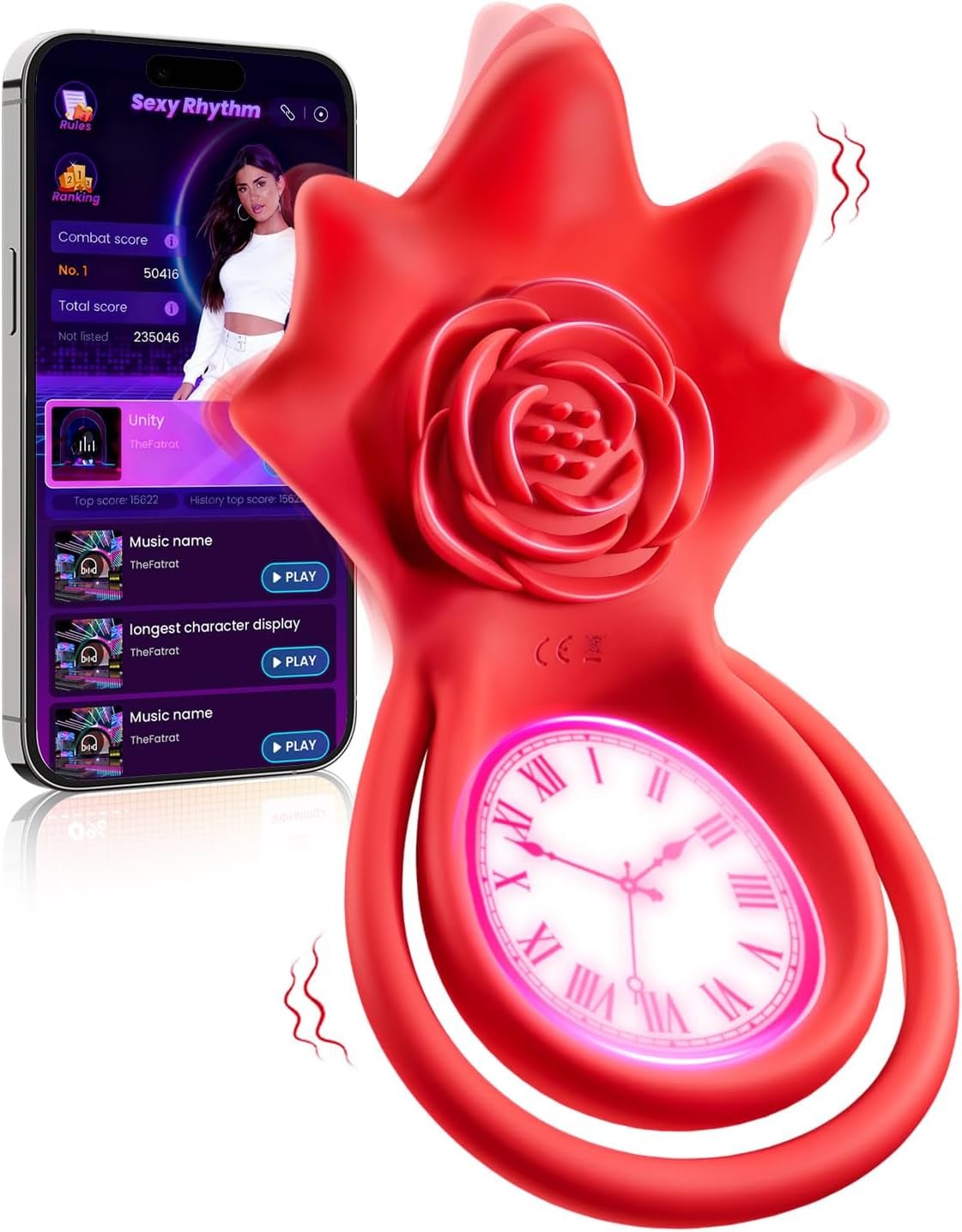 PetalSync Rose AI Cock Ring Clit Stimulator App Control 9 Modes - SinfulX - Personal Care > Sexual Wellness > Couples Cock Ring