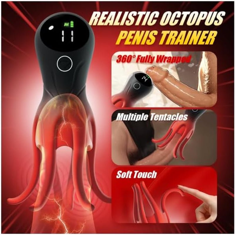 Male Vibrators Sex Toys for Men - LED Display Male Masturbator Couples Adult Sex Toy with 360° Fully Wrapped Octopus Tentacles & 12 Vibrations, Mens Penis Vibrator Trainer Stroker Prolong Endurance - SinfulX - 