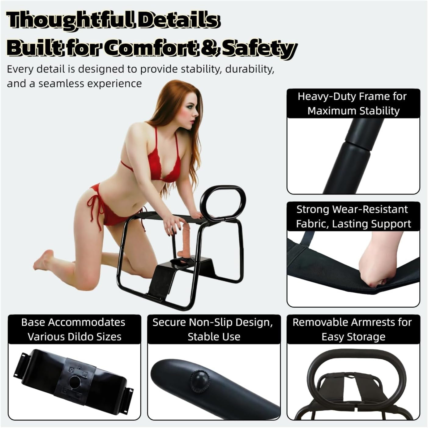 MidnightVertex Black Sex Chair with Dildo Mount & Handrail