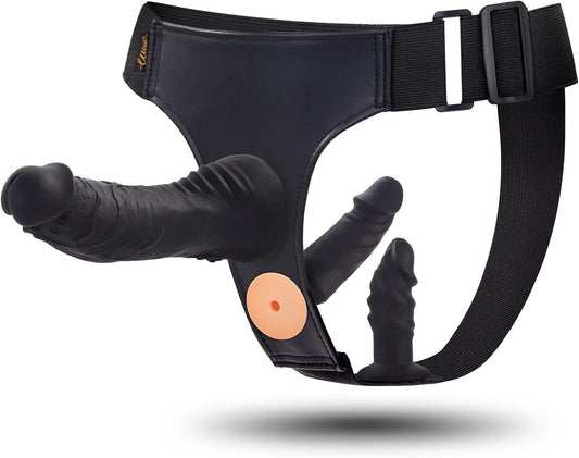 Strap - On Dildo Couple Sex Toys - Strap on 3 Removable Realistic Silicone Dildos Wearable Dildo Adjustable Pants G - Spot Stimulator Strapon Harness for Women, Lesbian & Couples Sex Toys, Black - SinfulX - 