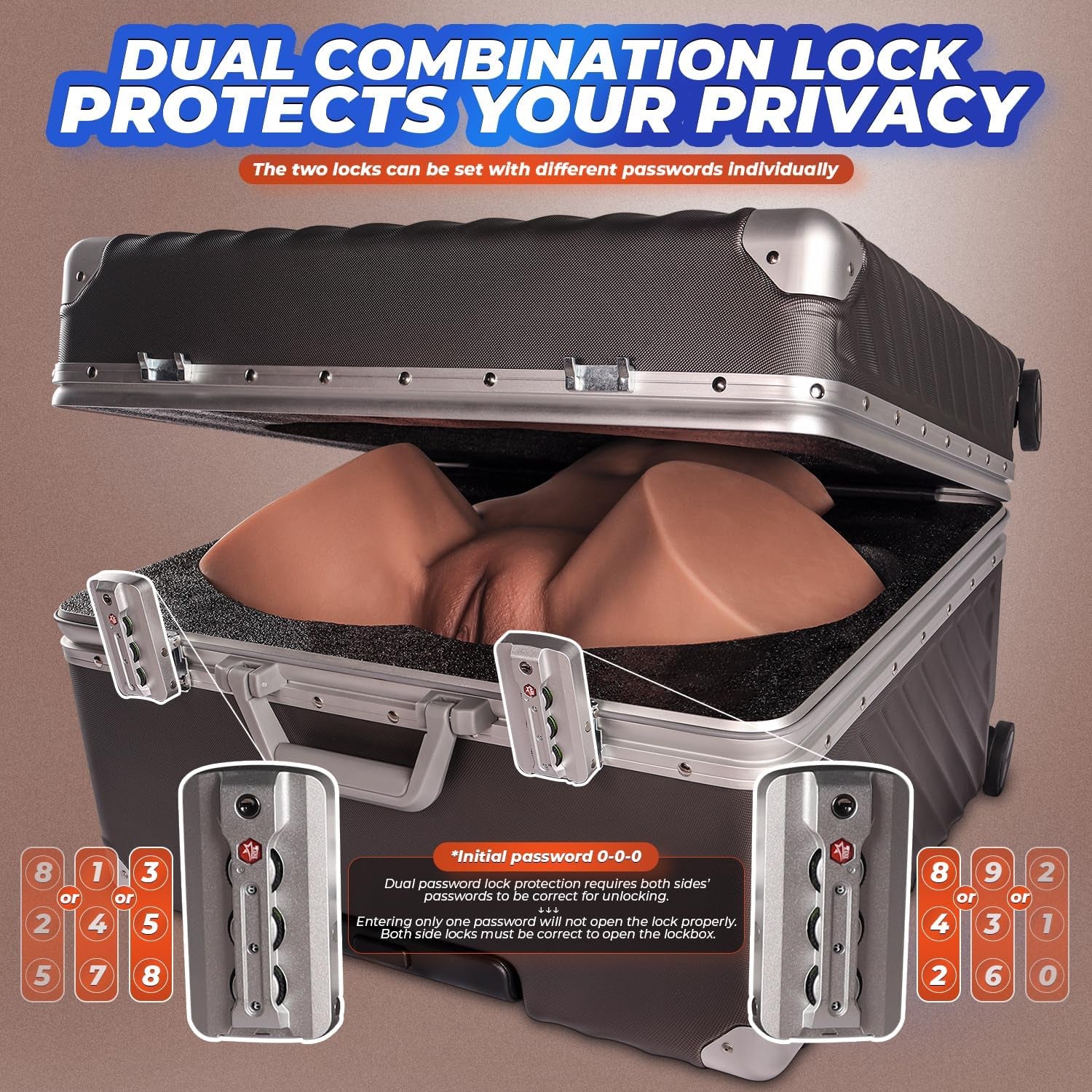 Discreet Sex Doll Male Masturbator with Luggage, Realistic Skin Texture Soft Female Big Ass & Pussy Adult Sex Toy with 2 Hole Deeper Vagina & Tight Anal, Torso Sex Dolls for Orgasm (Wheat) - SinfulX - 