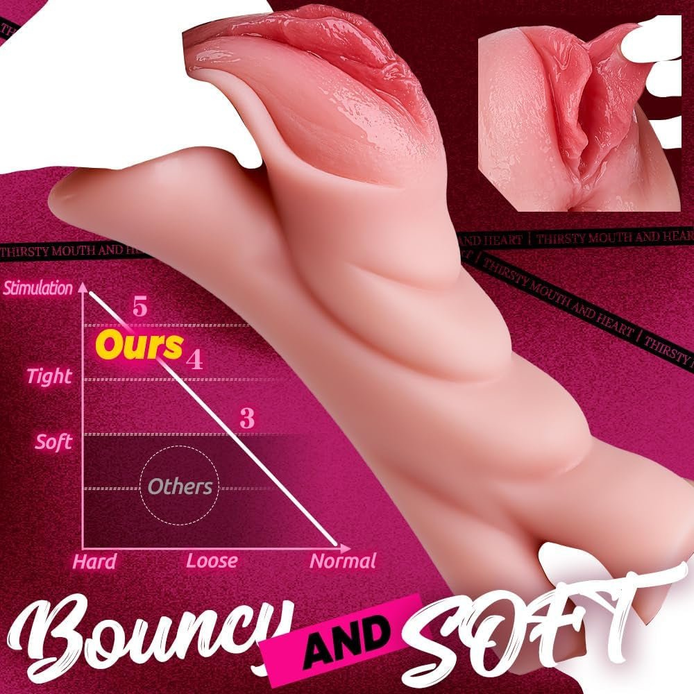2 in 1 Male Masturbator Adult Sex Toy, Upgraded Realistic Pocket Pussy with Thick Labia and Built - In Ring, Peach - Toned Male Stroker with Vagina and Tight Anus Male Sex Toys for Men Masturbation - SinfulX - 