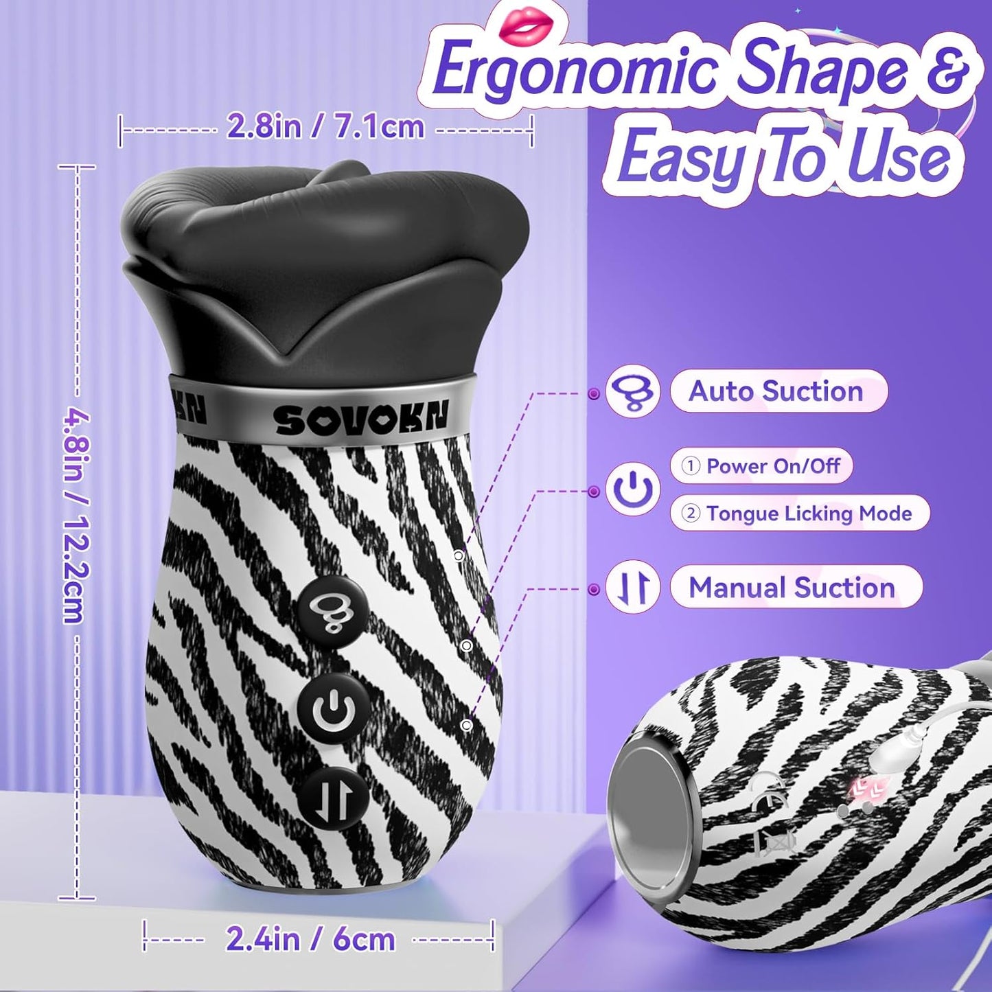 Vibrator Adult Sex Toys for Women - New Zebra Print Mouth Sex Toy with 10 Tongue Licking, 3 Auto & Manual Suction, Smart AI App Control Vibrators for Clit Nipple Anal, Adult Toys & Games for Couples - SinfulX - 
