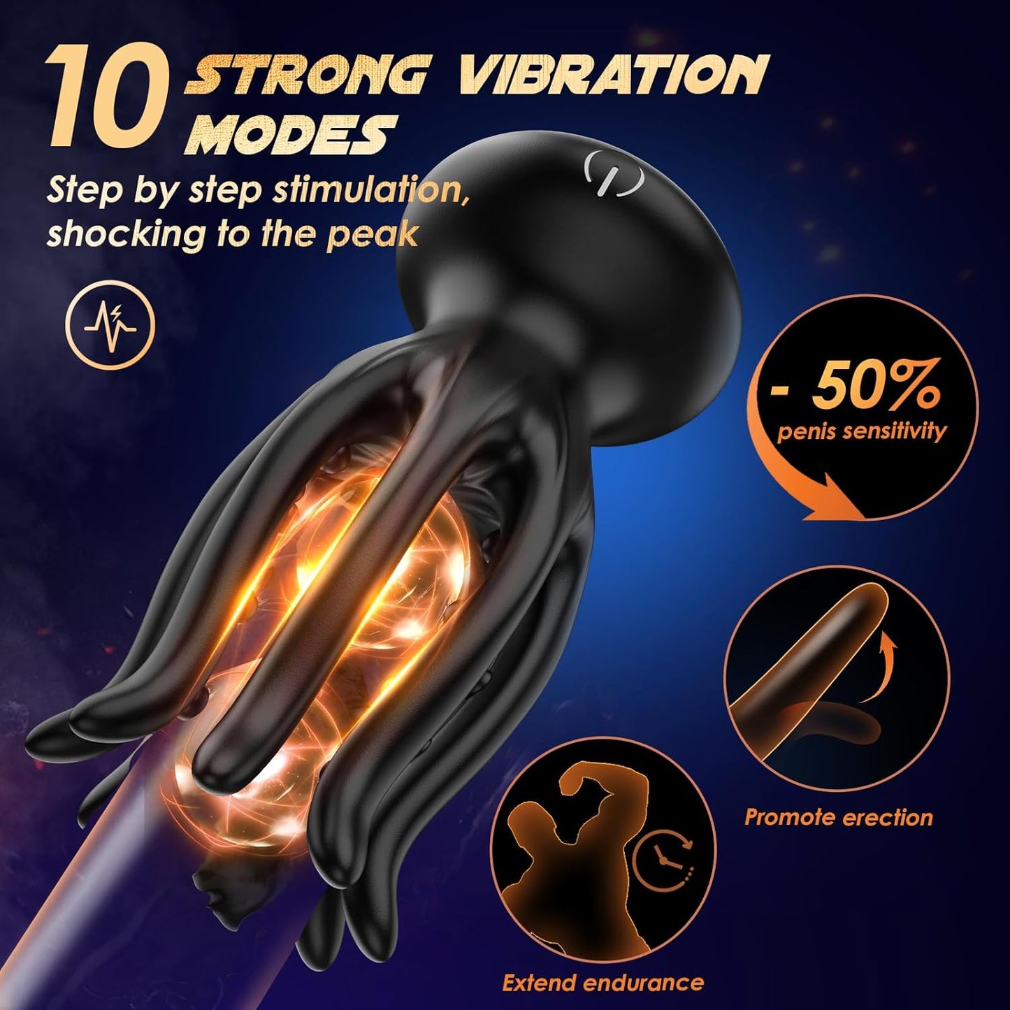 Male Sex Toys for Men Tentacle Shaped Penis Vibrator - Male Masturbator Couples Sex Toy with 10 Vibrating 360° Wrapping for Glans Clit Nipple Stimulation, Handheld Adult Toys for Men Women - SinfulX - 