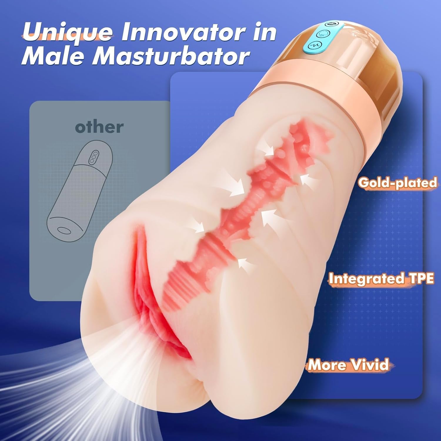 Realistic Pocket Pussy Male Masturbator - Sex Toys for Men with 10 Vibrating & 5 Sucking Modes, Vagina Textured 6.7" Depth Soft and Tight Texture, Penis Training Masturbators Adult Sex Toy - SinfulX - 