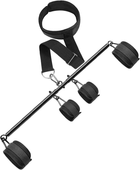BDSM Bondage Restraints, Versatile Neck to Wrist BDSM Kit with Spreader Bar, Adjustable Handcuffs and Ankle Cuffs, Sex Toys for Couples, Adult Couples Sex Toys for SM Games (22 - 36 Inch) - SinfulX - 