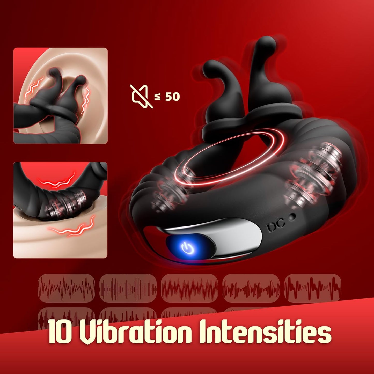 ClaspWave Cock Ring Bunny Clit Stimulator 10 Modes Silicone - SinfulX - Personal Care > Sexual Wellness > Couples Cock Ring