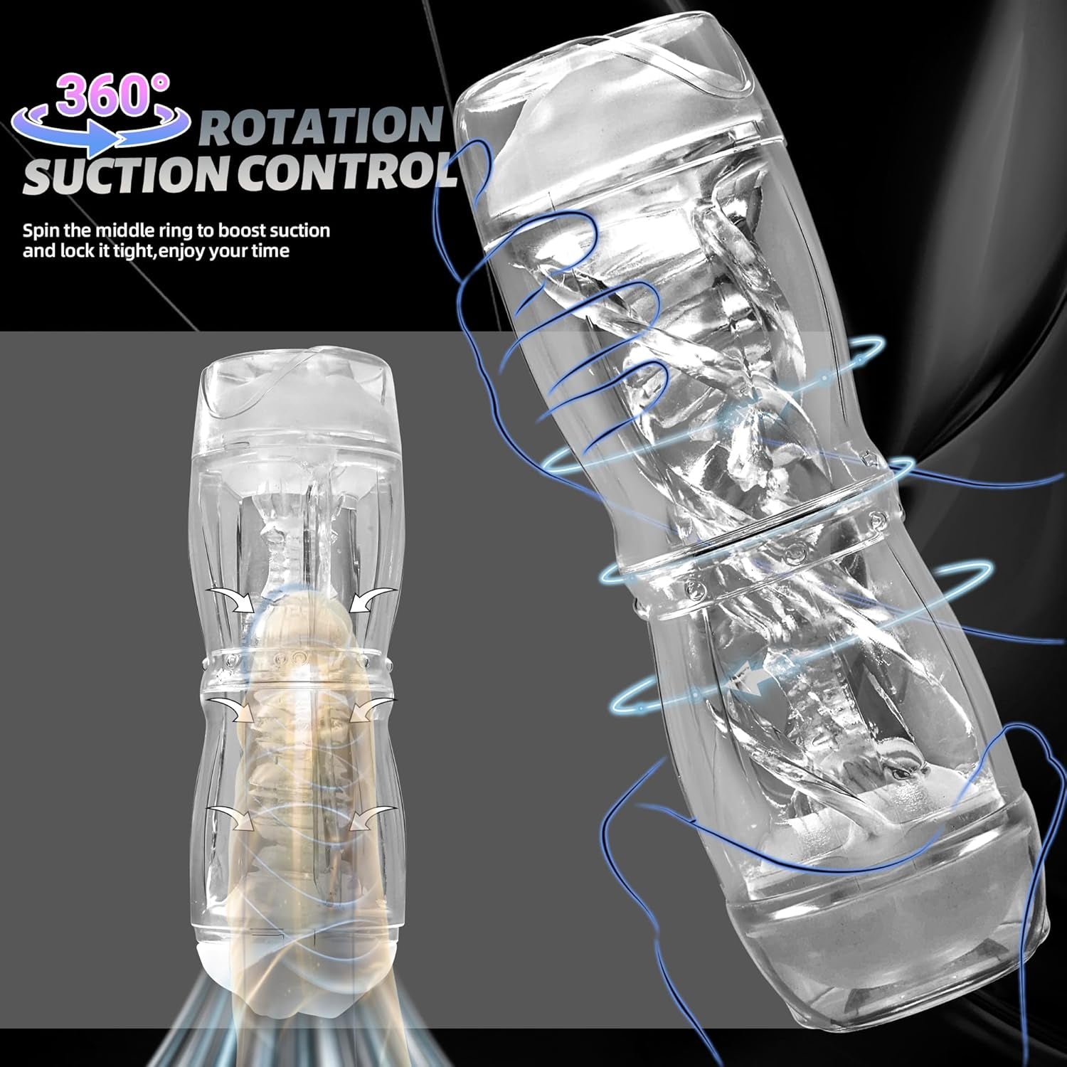 Clear Male Masturbator Sex Toys for Men, Dual Entry Pocket Pussy with 3D Texture Oral & Vagina, Manual Sucking Stroker Blowjob Toy for Penis Training, Adult Toy for Men Masturbation - SinfulX - 