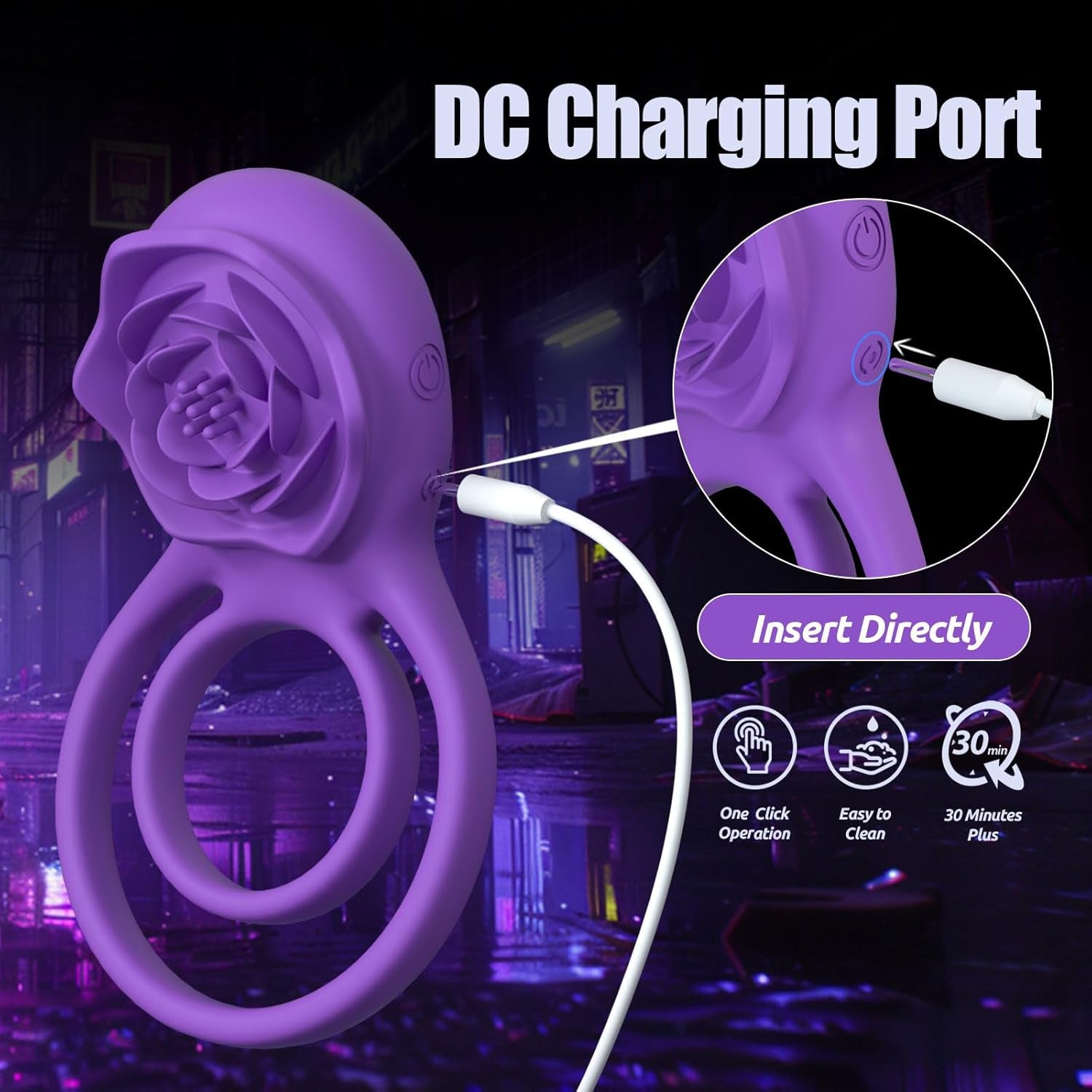 VioletLockX Purple Cock Ring Rose Clit Vibrator 7 Modes - SinfulX - Personal Care > Sexual Wellness > Couples Cock Ring