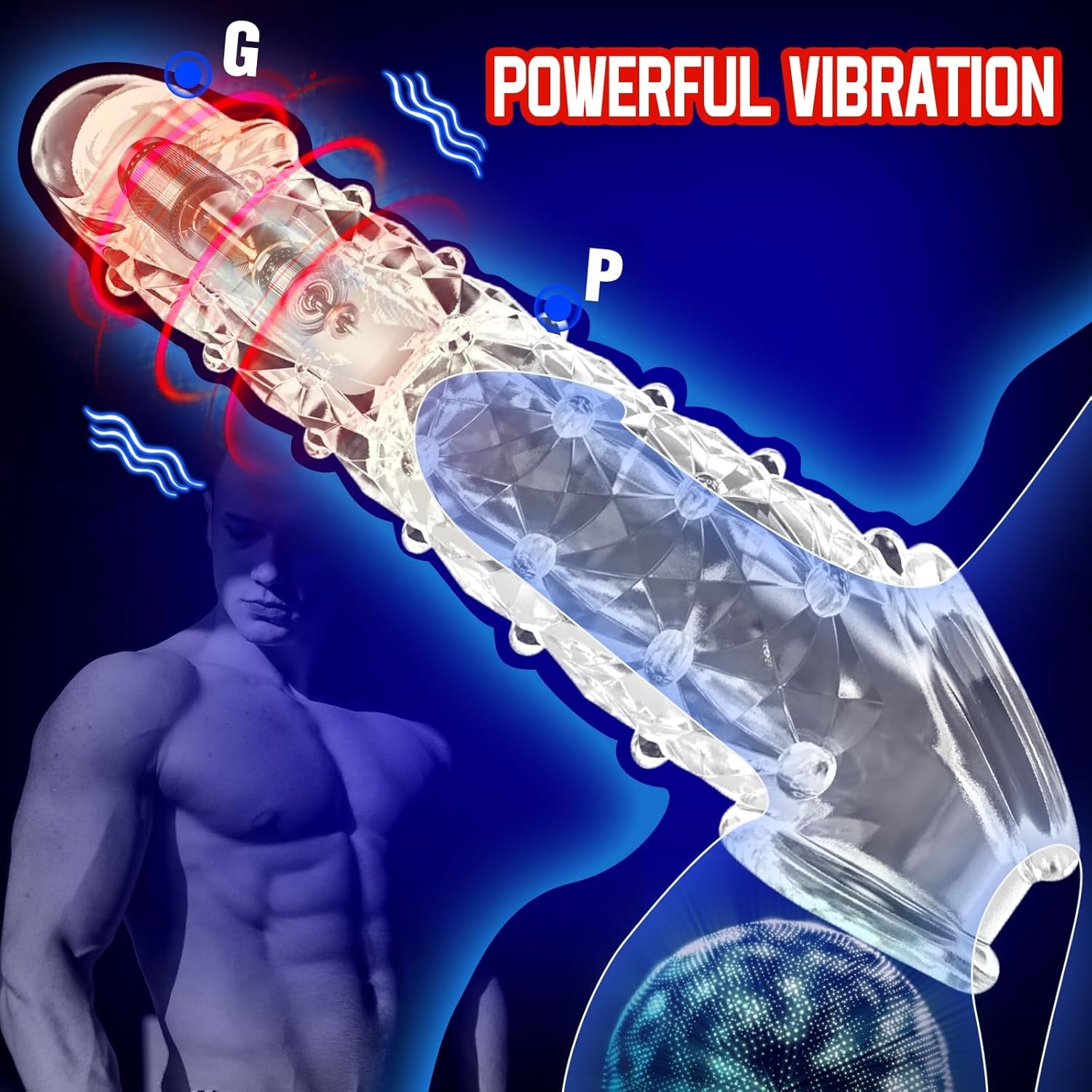 Penis Sleeve Vibrating Cock Sleeve, Penis Extension Reusable with Clitoral Stimulator, Soft Graininess Shaped Penis Extender, Penis Sleeve Enlarge Prolong, Sex Toy for Men and Women Pleasure