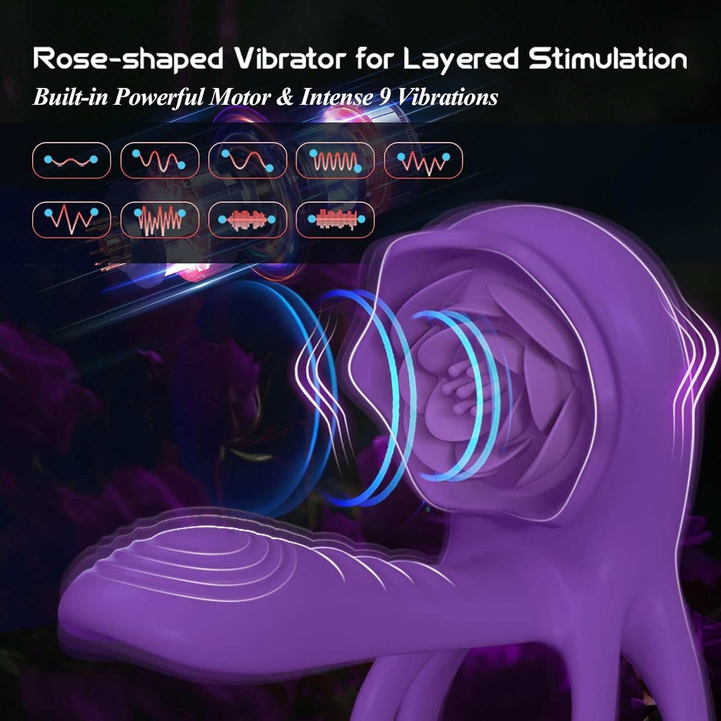 VioletPetal Rose Cock Ring Girth Sleeve Clit Vibrator 9 Modes - SinfulX - Personal Care > Sexual Wellness > Couples Cock Ring