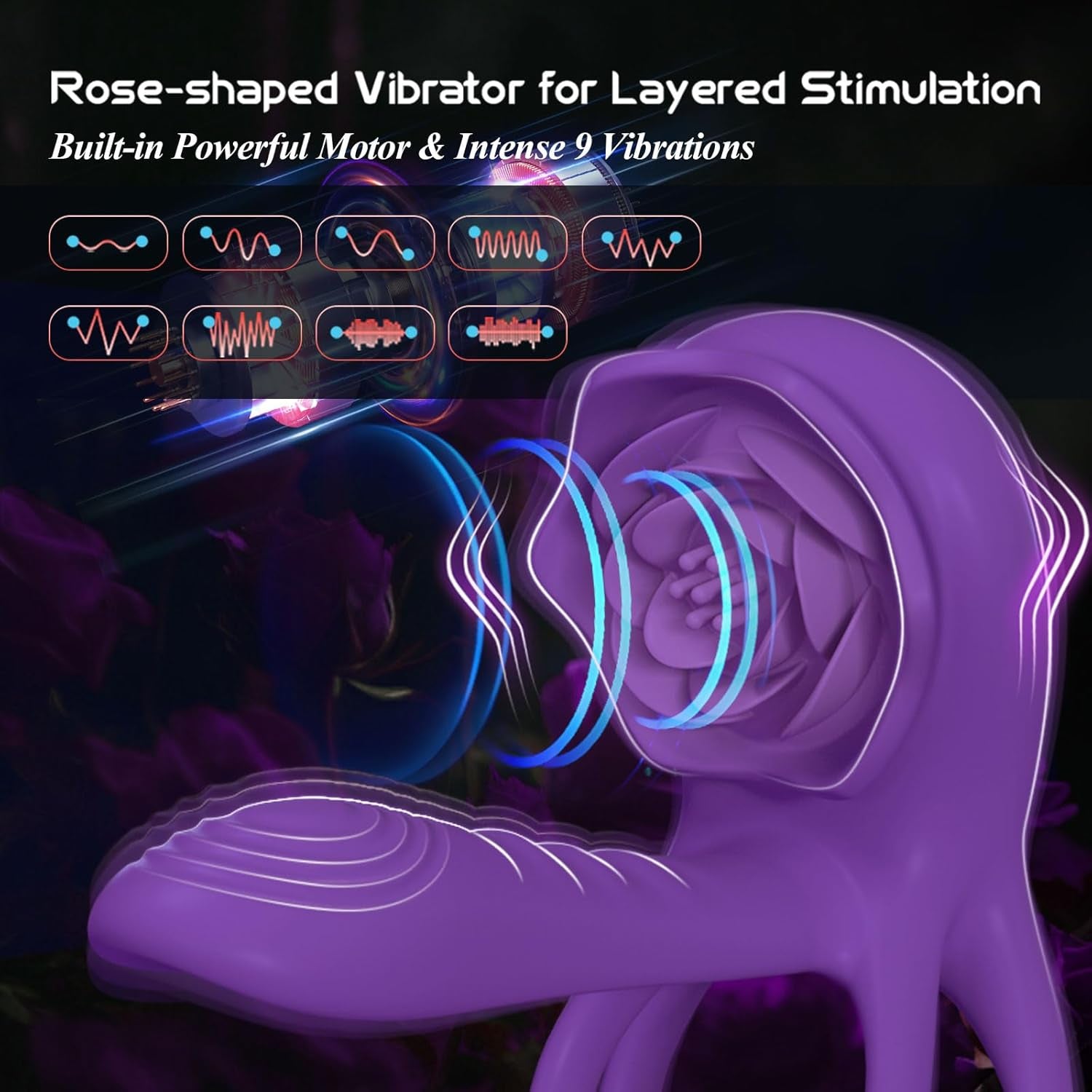 VioletPetal Rose Cock Ring Girth Sleeve Clit Vibrator 9 Modes - SinfulX - Personal Care > Sexual Wellness > Couples Cock Ring