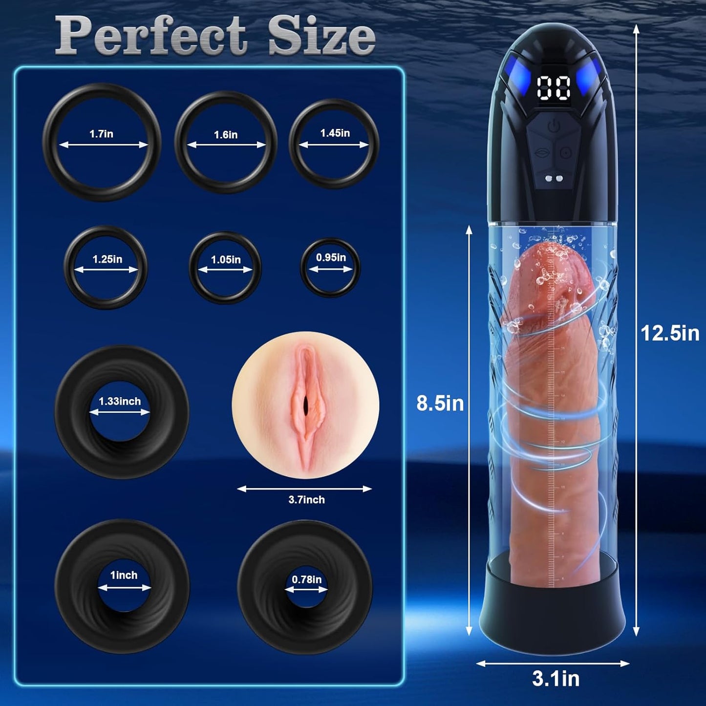 Electric Penis Pump Adult Sex Toys for Men Automatic Enlargers & Extend Pump for Men with 10 Erection Training Modes Male Masturbator Male Penis Pump Entender Pumps & Enlargers (6 Cock Rings) - SinfulX - 