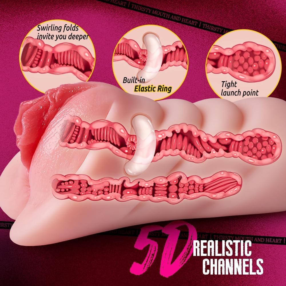 2 in 1 Male Masturbator Adult Sex Toy, Upgraded Realistic Pocket Pussy with Thick Labia and Built - In Ring, Peach - Toned Male Stroker with Vagina and Tight Anus Male Sex Toys for Men Masturbation - SinfulX - 