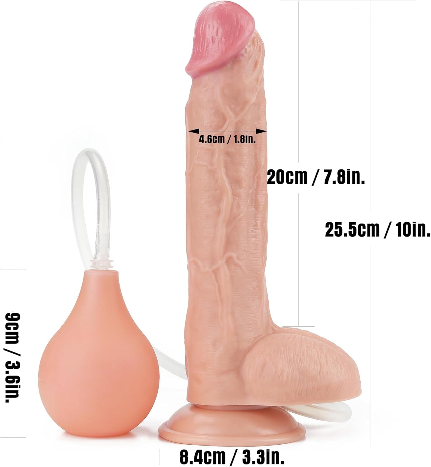 Dildo Squirt Adult Sex Toy, 10" Squirting Dildo Ejaculating Butt Plug Anal Douche with Big Enema Bulb, Anal Huge Thick Realistic Butt Plug with Suction Cup, Strap on Anal Toys Sex Toy Men Gay - SinfulX - 