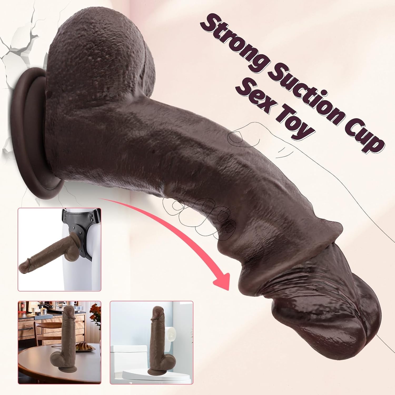Squirting Dildo & Movable Foreskin Dildos Sex Toys, 2 in 1 Realistic Silicone Ejaculating Toy Foreskin Dildo for Vaginal Anal Play, 9.8" Huge Anal Didlo with Suction Cup, Thick BBC Dildos - SinfulX - 