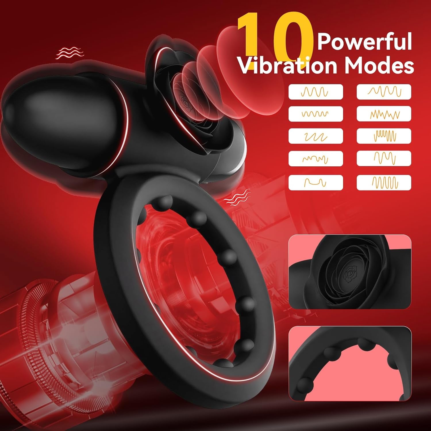 Vibrating Cock Ring with Bullet Vibrator for Men,  Adult Sex Toys Penis Ring Vibrator for Penis Testicles Clitoris Stimulation, Rose Clitoral Stimulator for Couples Sex Toy, Black