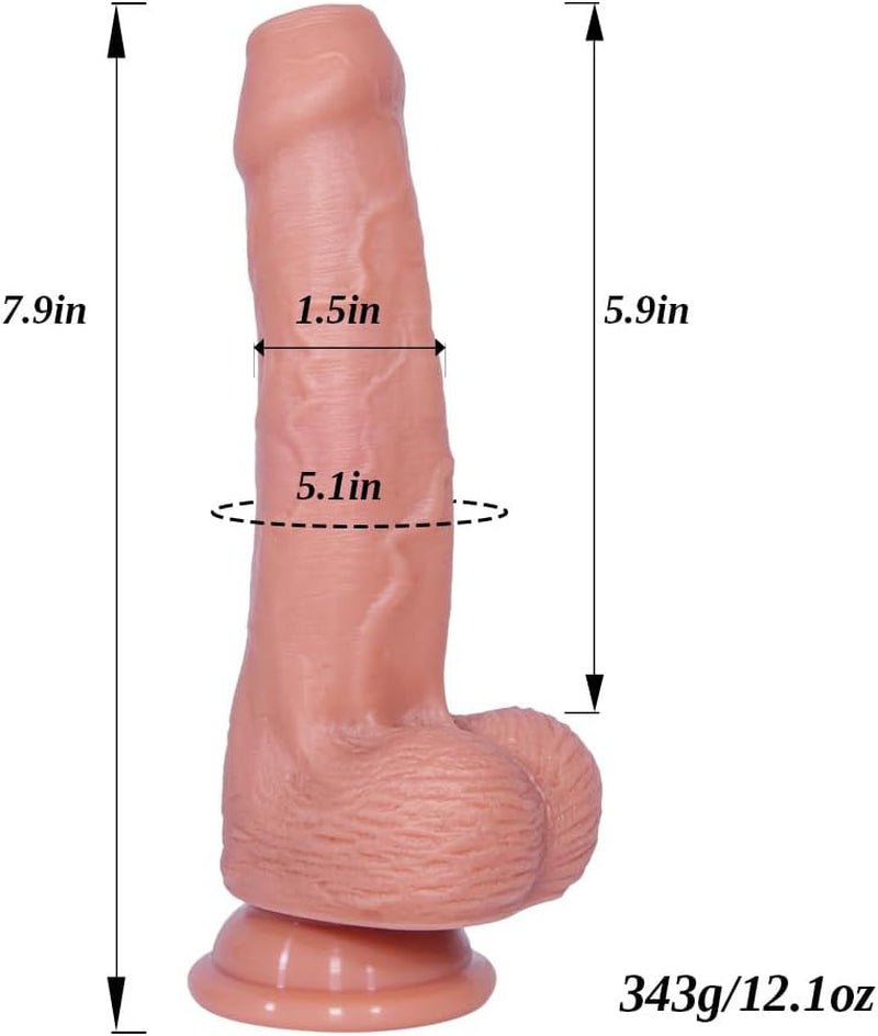 8 Inch Realistic Foreskin Dildo, Big Silicone Uncut Dildo with Balls and Veins, with Suction Cup,Cute Dildos for Beginners, Prostate G - Spot Stimulator, Vaginal Small Anal Dildos - SinfulX - 