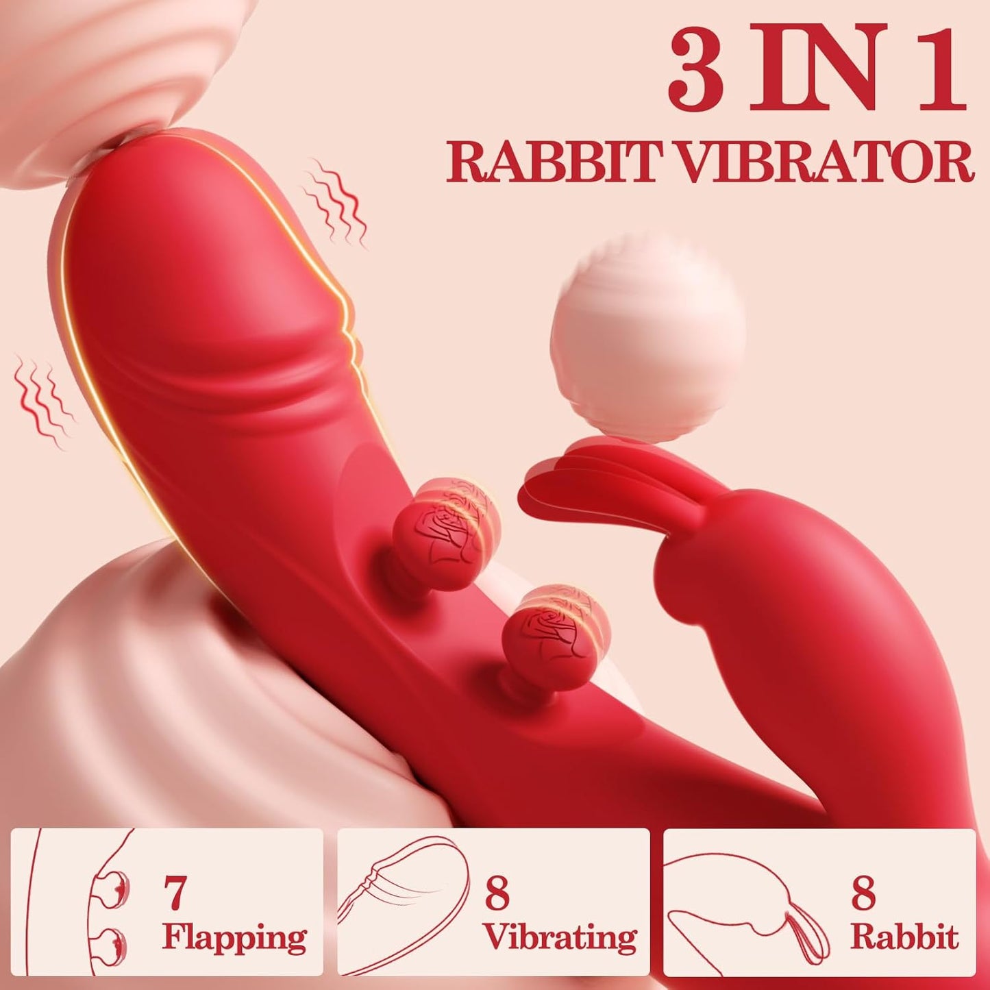 Vibrator Dildo Adult Sex Toys - G Spot Vibrator with 7 Flapping Modes, Women Sex Toys with 16 Vibrating Modes, Female Sex Toy for Clitoral Nipple Sex Stimulation, Rabbit Vibrator for Couples - SinfulX - 