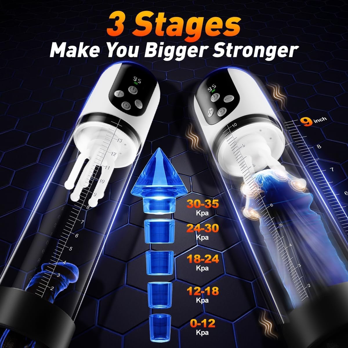 Male Penis Pump Sex Toys for Men, 3 - In - 1 Dick Enlarger Penis Extender & Male Masturbator, Detachable Glans Trainer with 5 Suction & 9 Vibration, Adult Sex Toys with Pocket Pussy for Men Masturbation - SinfulX - 